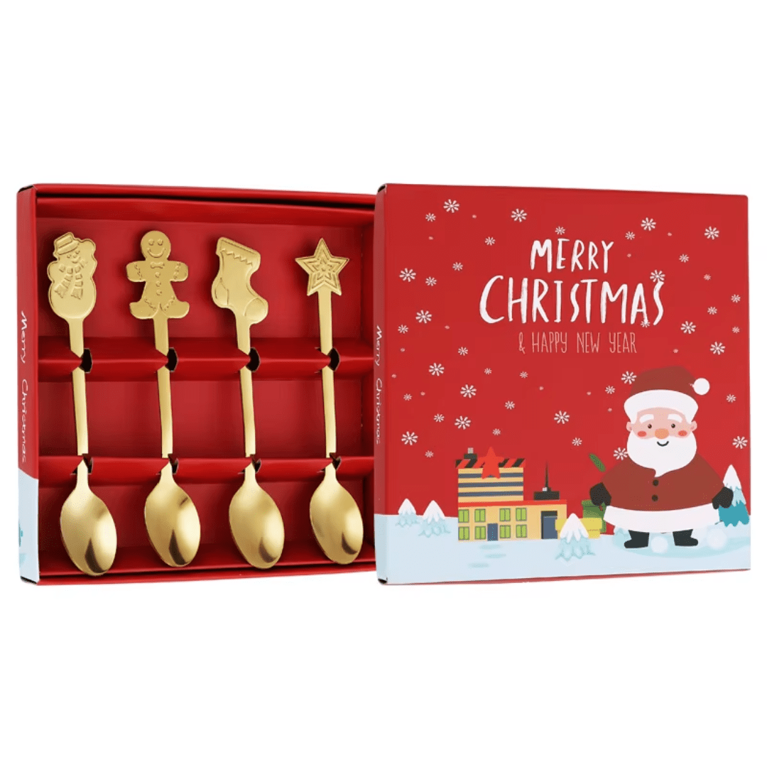 Christmas Stainless Steel Dessert Spoon Gift Set – Gold or Silver (4pcs) - REGN