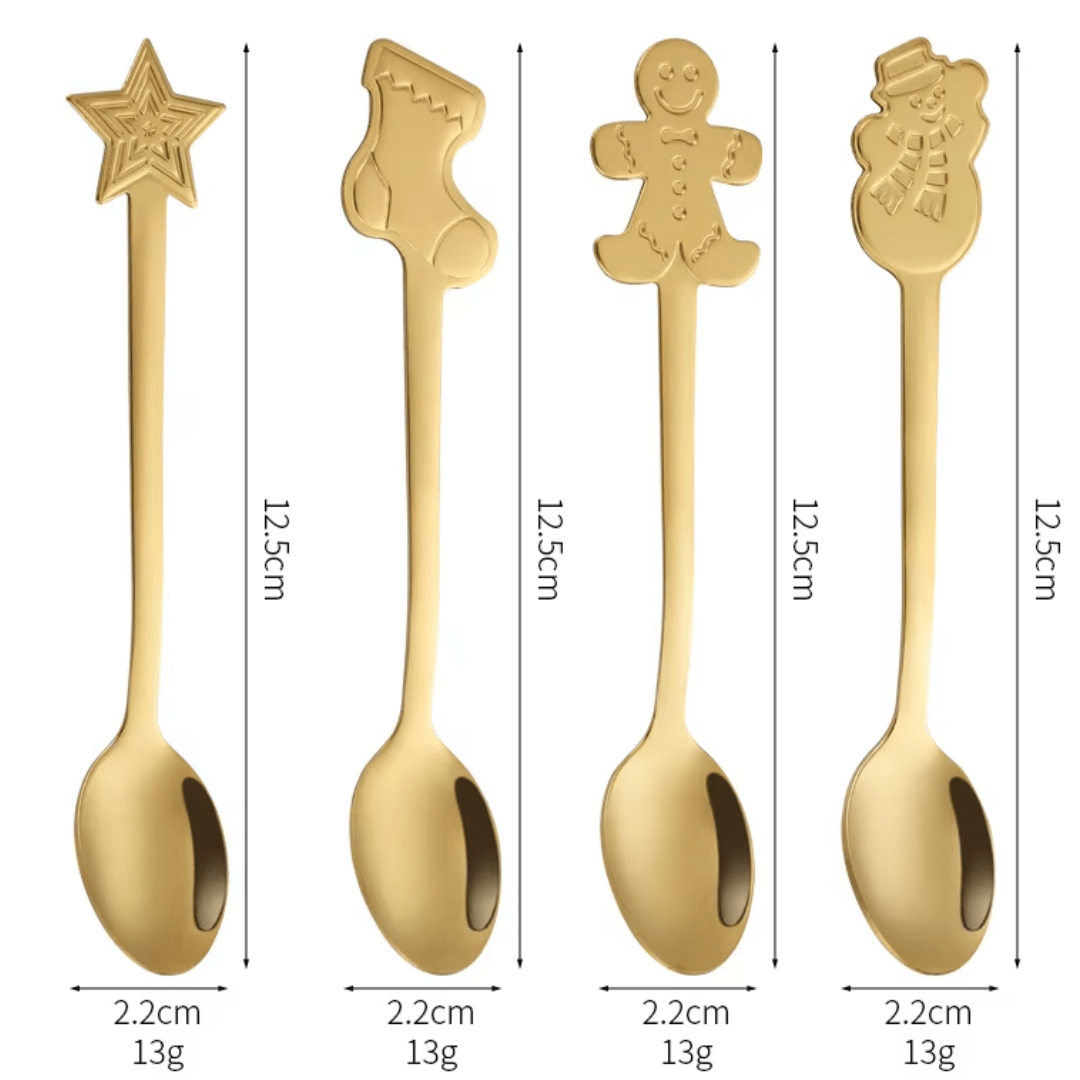 Christmas Stainless Steel Dessert Spoon Gift Set – Gold or Silver (4pcs) - REGN