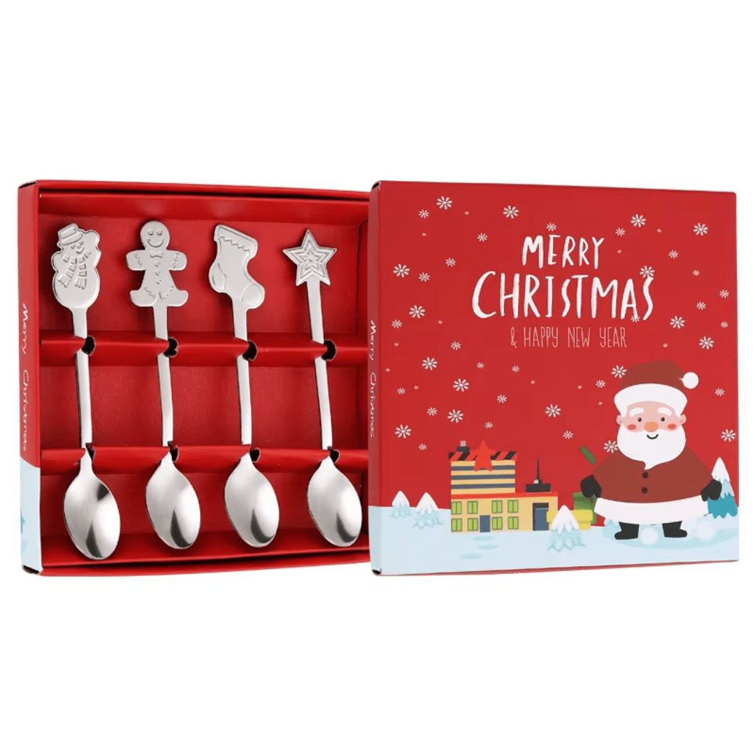 Christmas Stainless Steel Dessert Spoon Gift Set – Gold or Silver (4pcs) - REGN