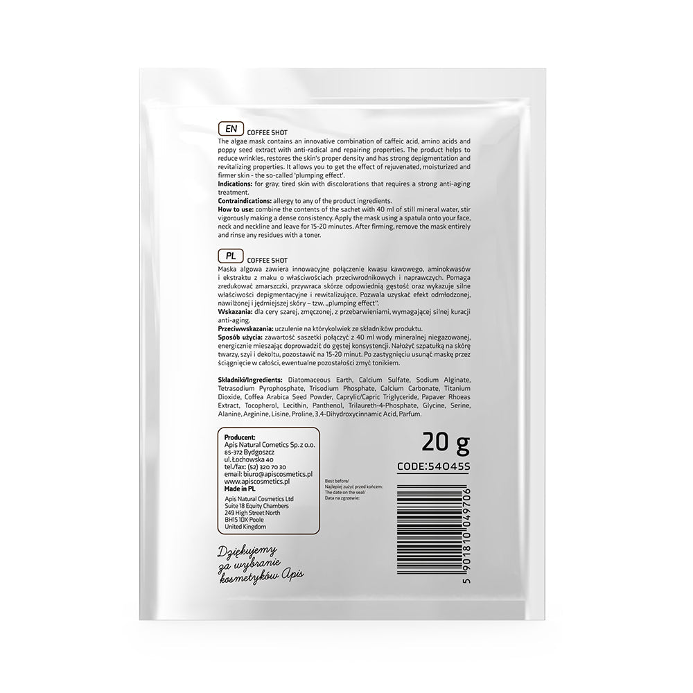 Coffee Face Mask | Apis Coffee Shot Bio-Revitalising Algae Mask with Coffee Acid & Arabica Beans 20g - REGN