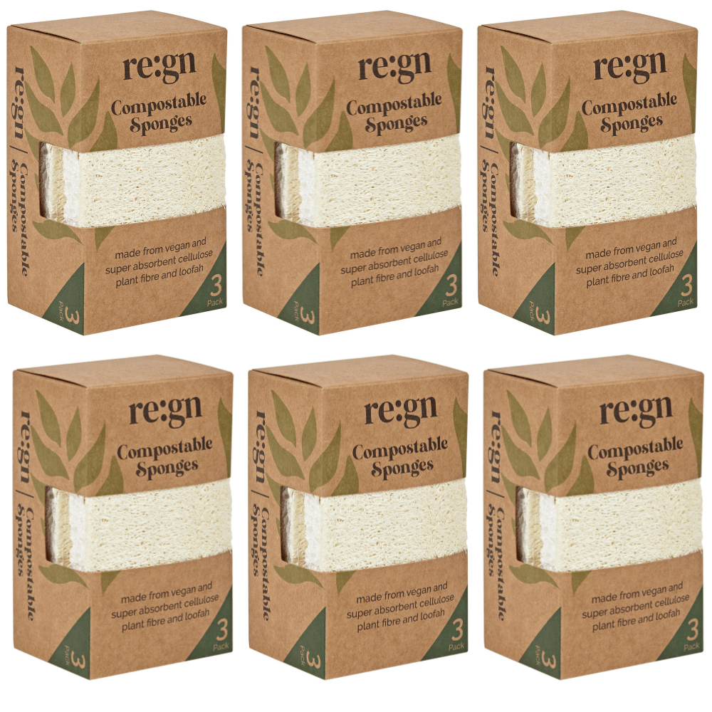 Compostable Eco Friendly Kitchen Sponges - re:gn Plant Fibre Sponges | 18 Sponges - REGN