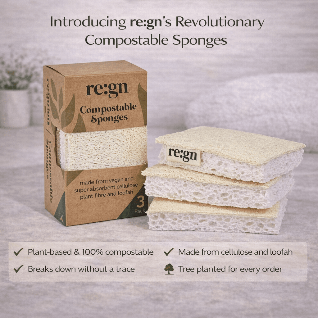 Compostable Eco Friendly Kitchen Sponges - re:gn Plant Fibre Sponges 3 Pack - REGN