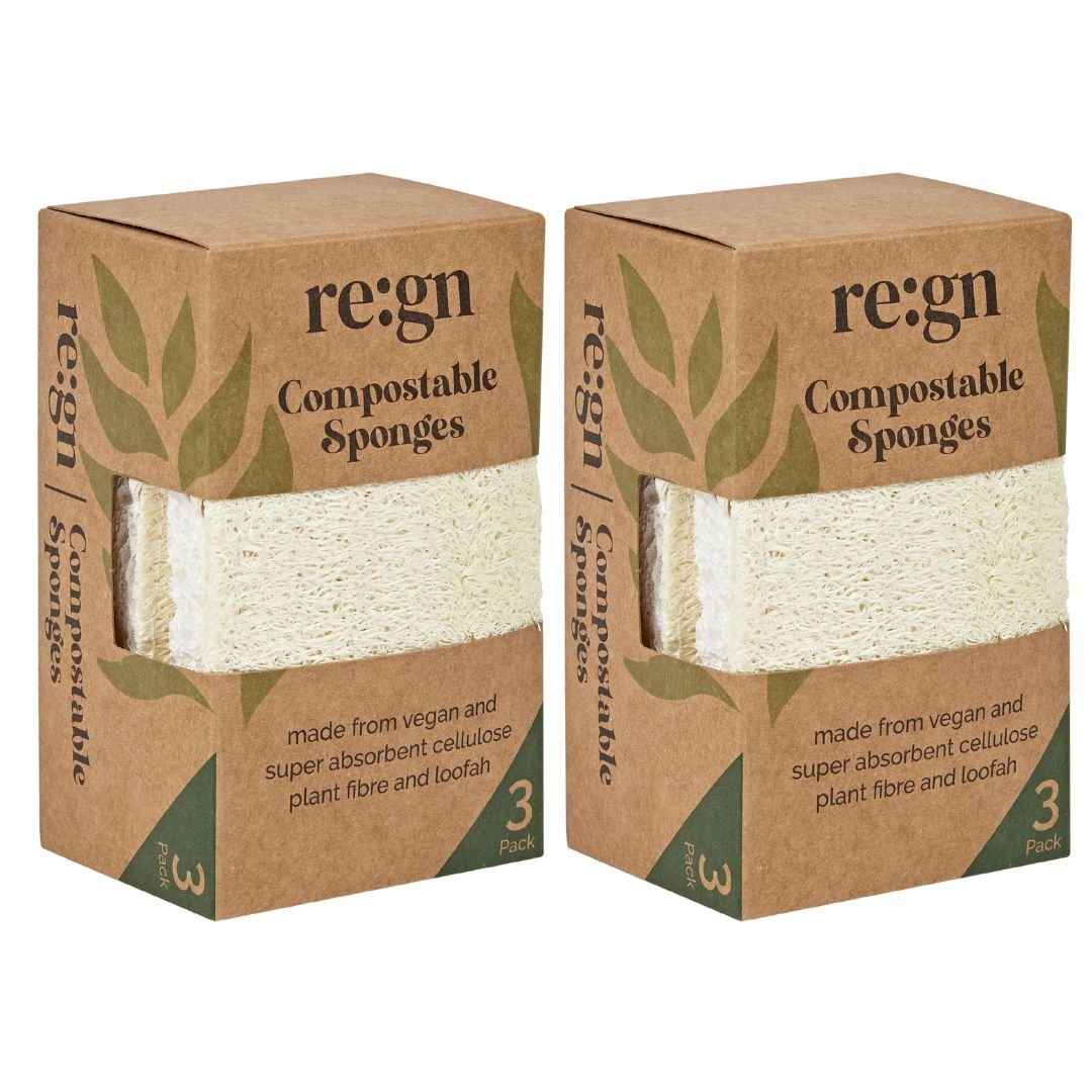 Compostable Eco Friendly Kitchen Sponges - re:gn Plant Fibre Sponges 3 Pack - Buy One Get One Half Price - REGN