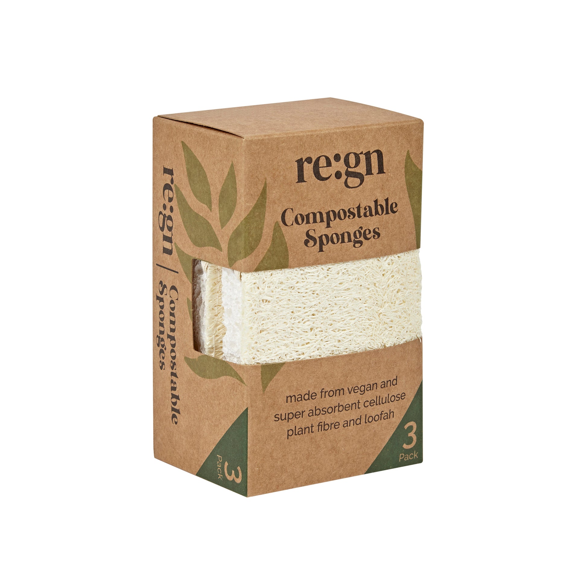 Compostable Eco Friendly Kitchen Sponges - re:gn Plant Fibre Sponges 3 Pack - Buy One Get One Half Price - REGN