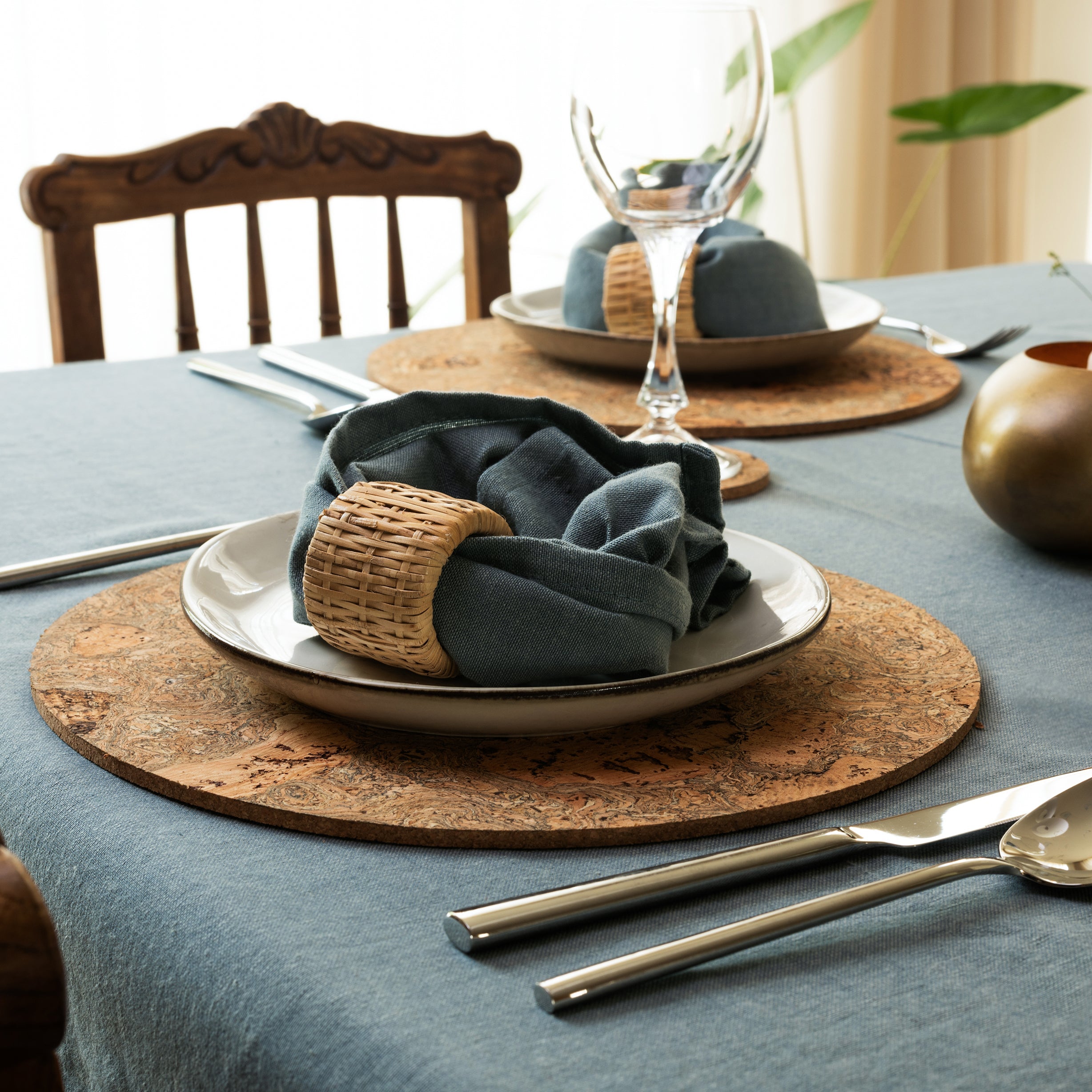 Cork Placemats | Twist Black | Round - REGN