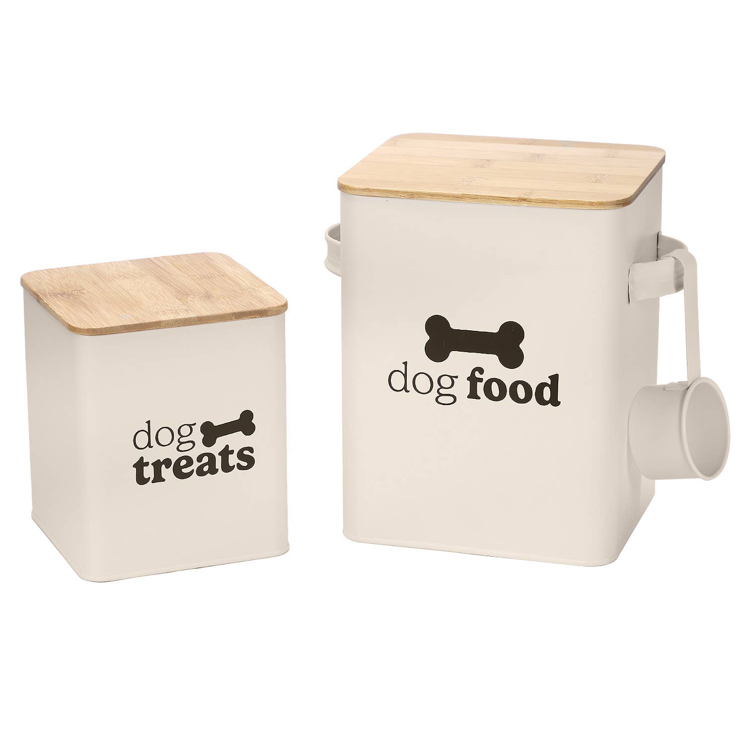 Cream Set of 2 Dog Food Tins with Scoop - REGN