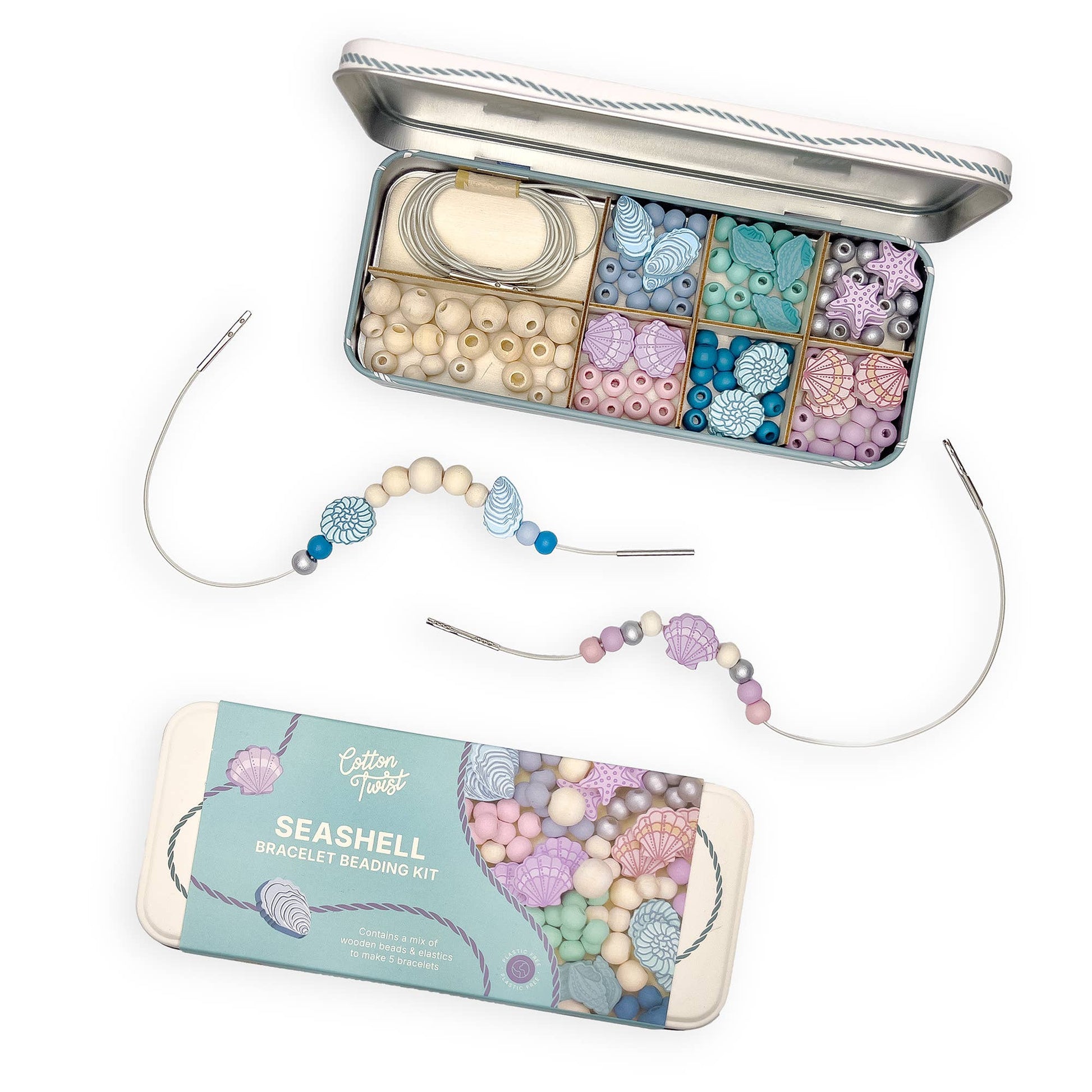 Create Your Own Seashell Bracelet Bead Craft Kit in Reusable Tin - REGN