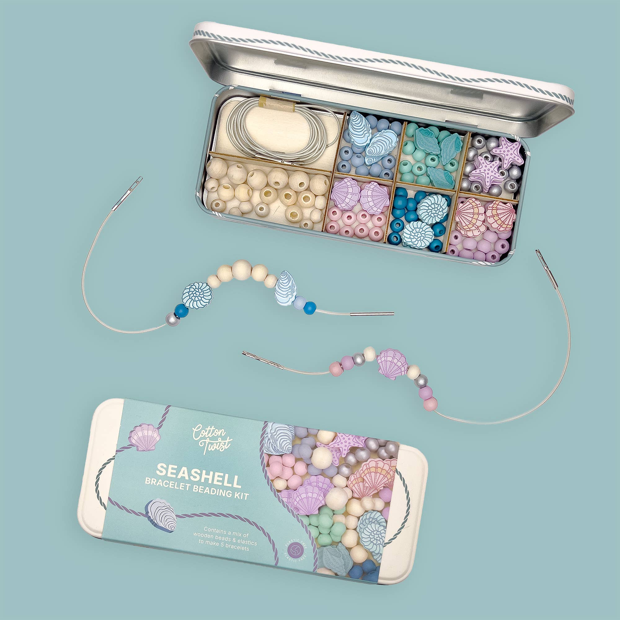 Create Your Own Seashell Bracelet Bead Craft Kit in Reusable Tin - REGN