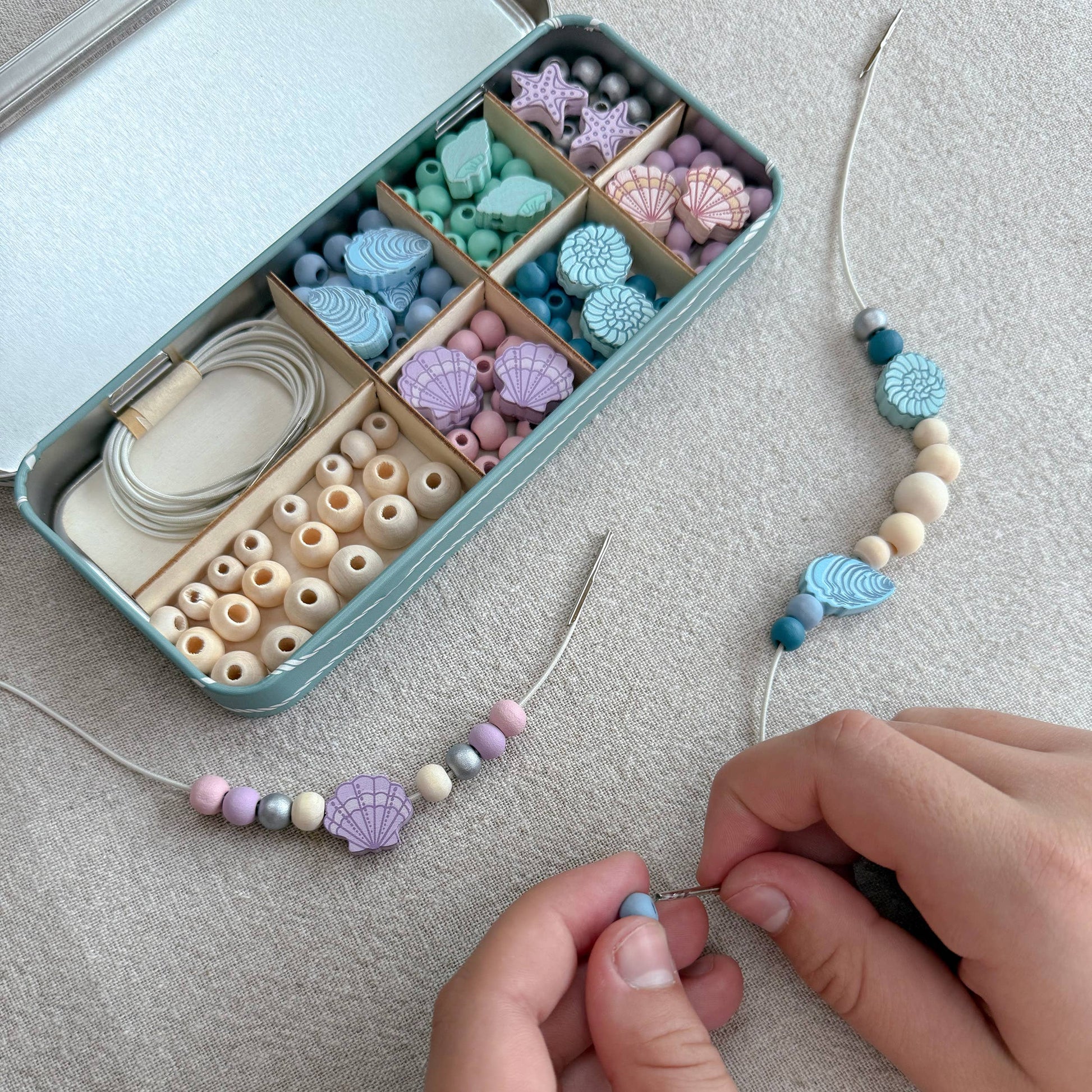 Create Your Own Seashell Bracelet Bead Craft Kit in Reusable Tin - REGN