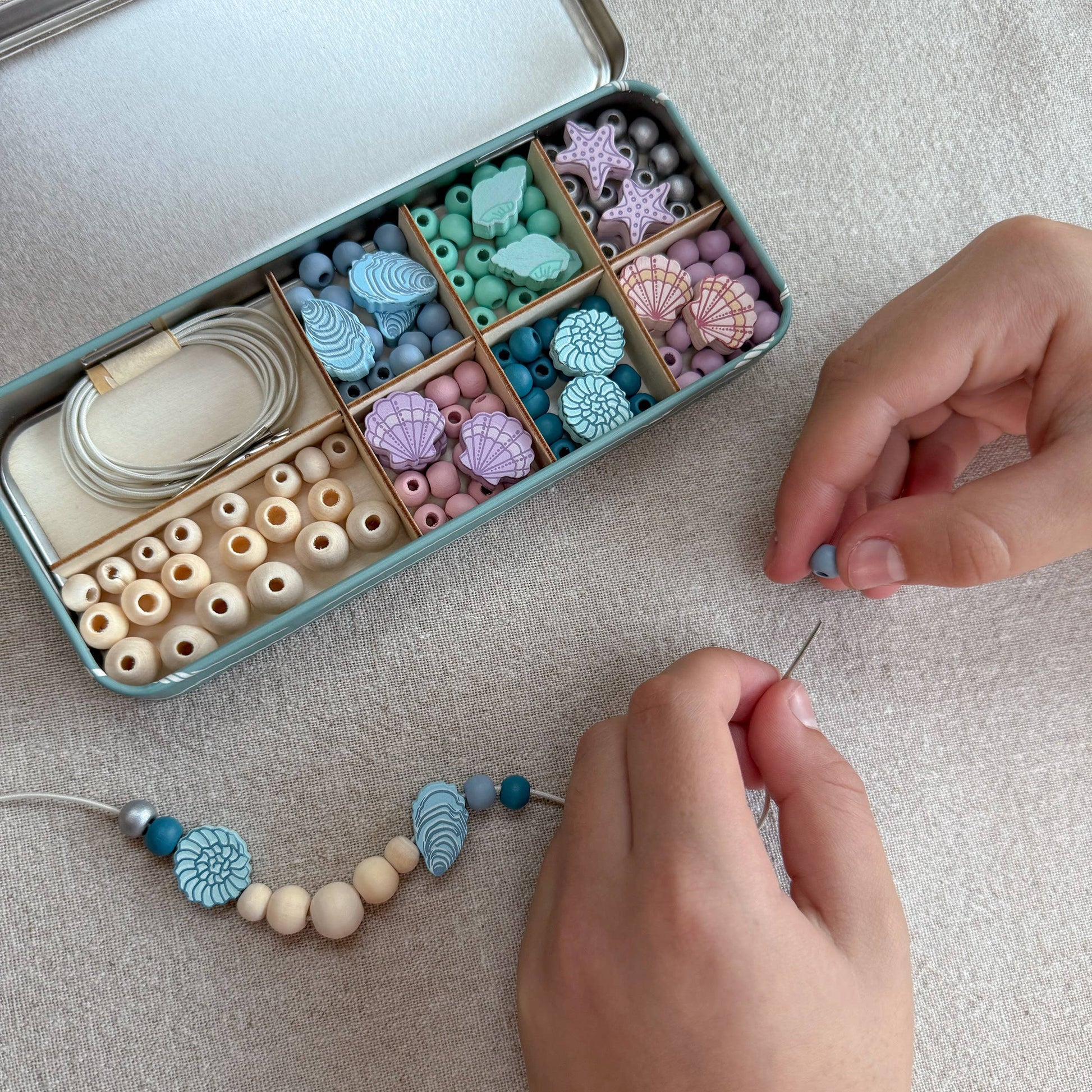 Create Your Own Seashell Bracelet Bead Craft Kit in Reusable Tin - REGN