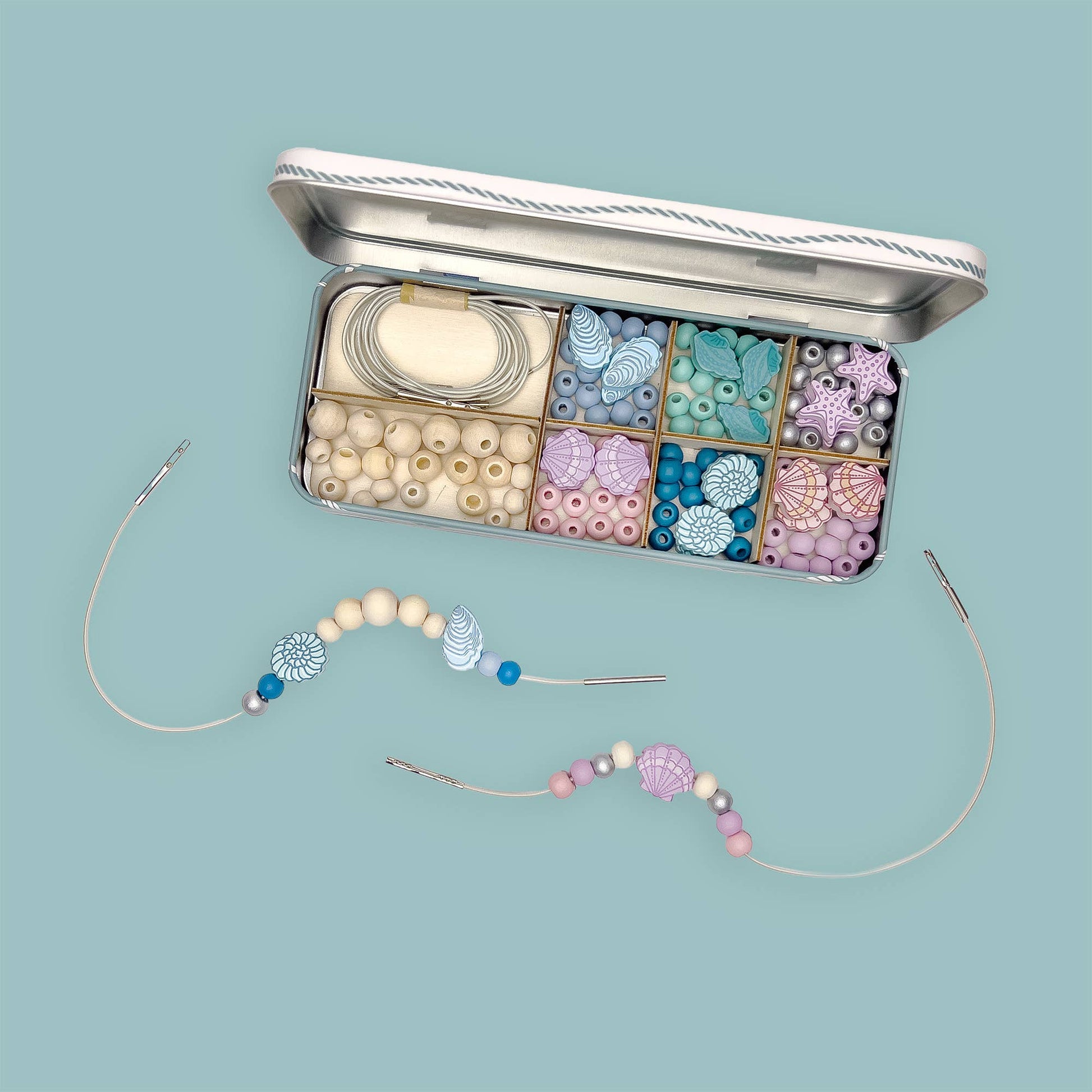 Create Your Own Seashell Bracelet Bead Craft Kit in Reusable Tin - REGN
