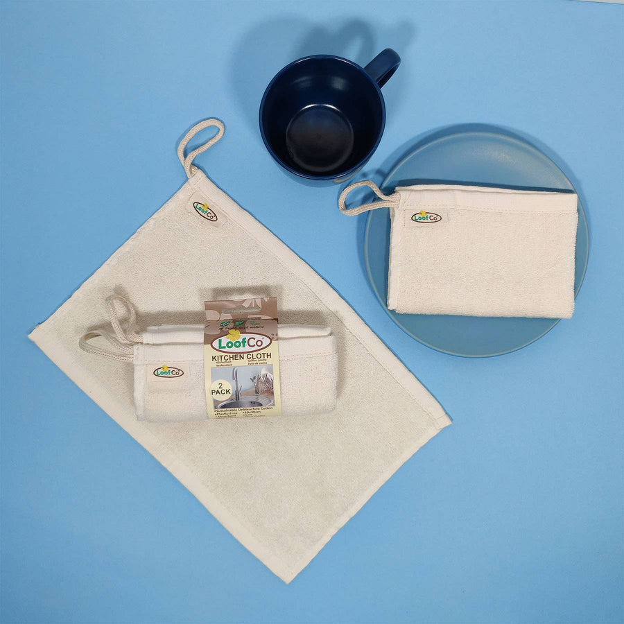 LoofCo Kitchen Cloths 2-Pack – Sustainable Egyptian Cotton Cleaning Cloths