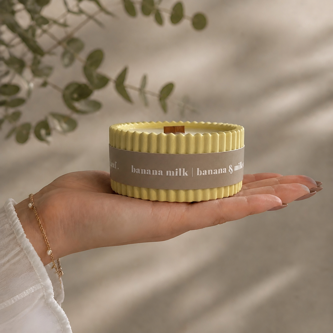 Banana Milk Scented Soy Wax Candle | Pastel Yellow Handmade Candle