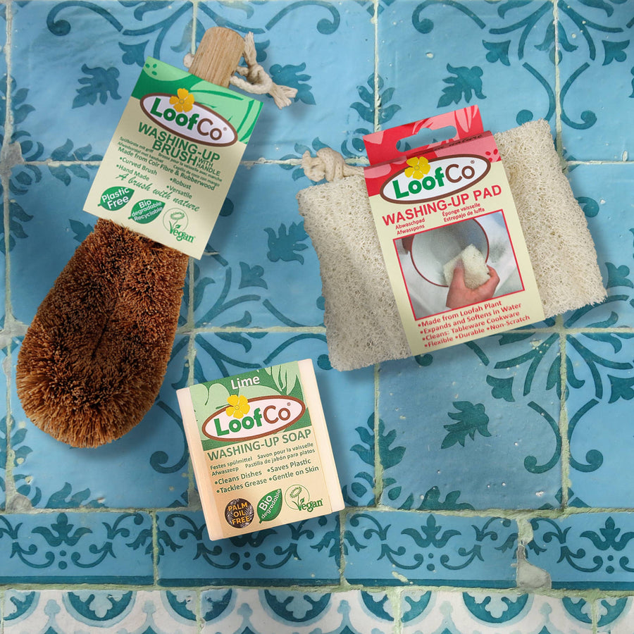 LoofCo Washing-Up Brush with Handle – Natural Coconut Fibre Dish Brush