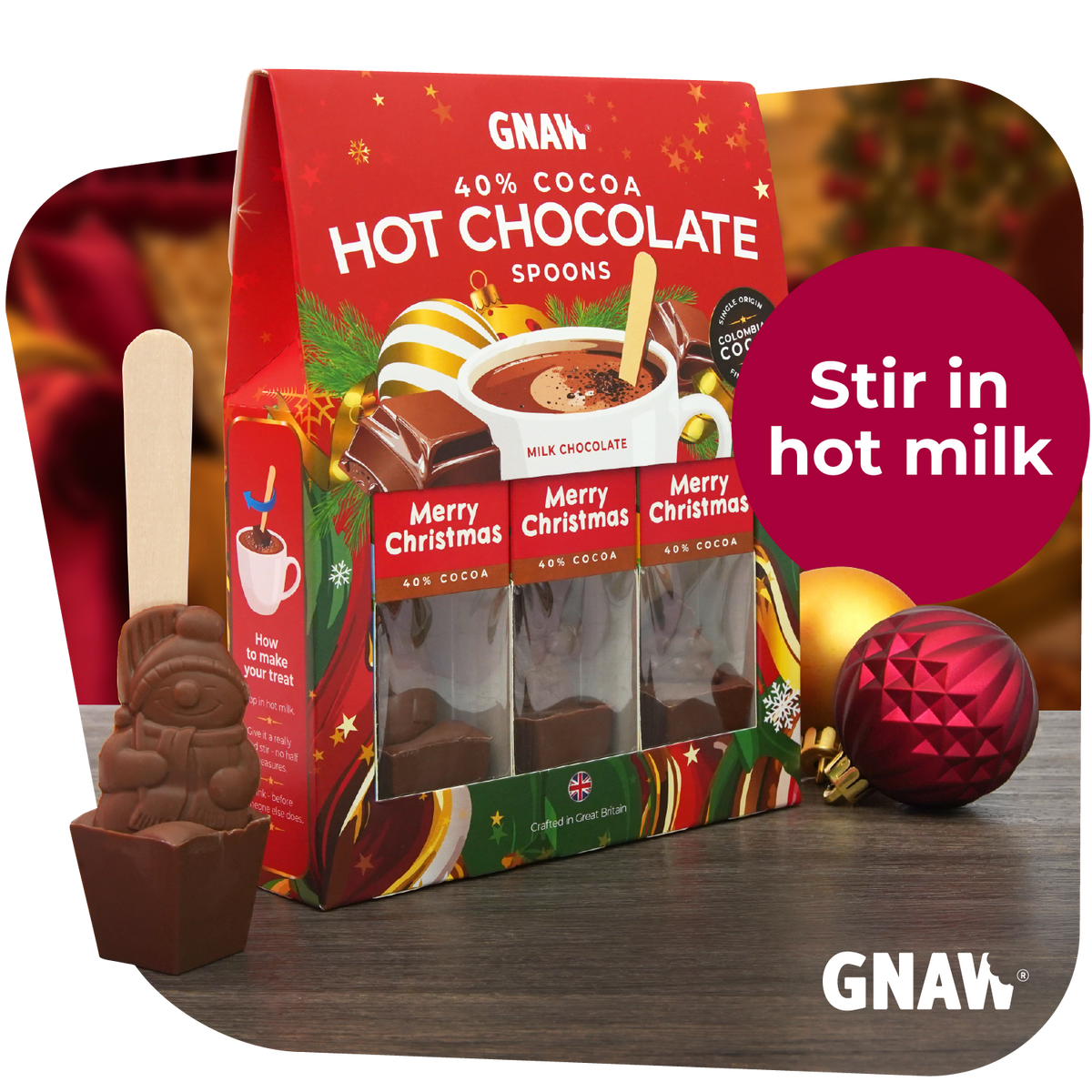 GNAW Christmas Trio Hot Chocolate Spoon Gift Set | Snowman, Santa & Christmas Tree | 3 Spoons