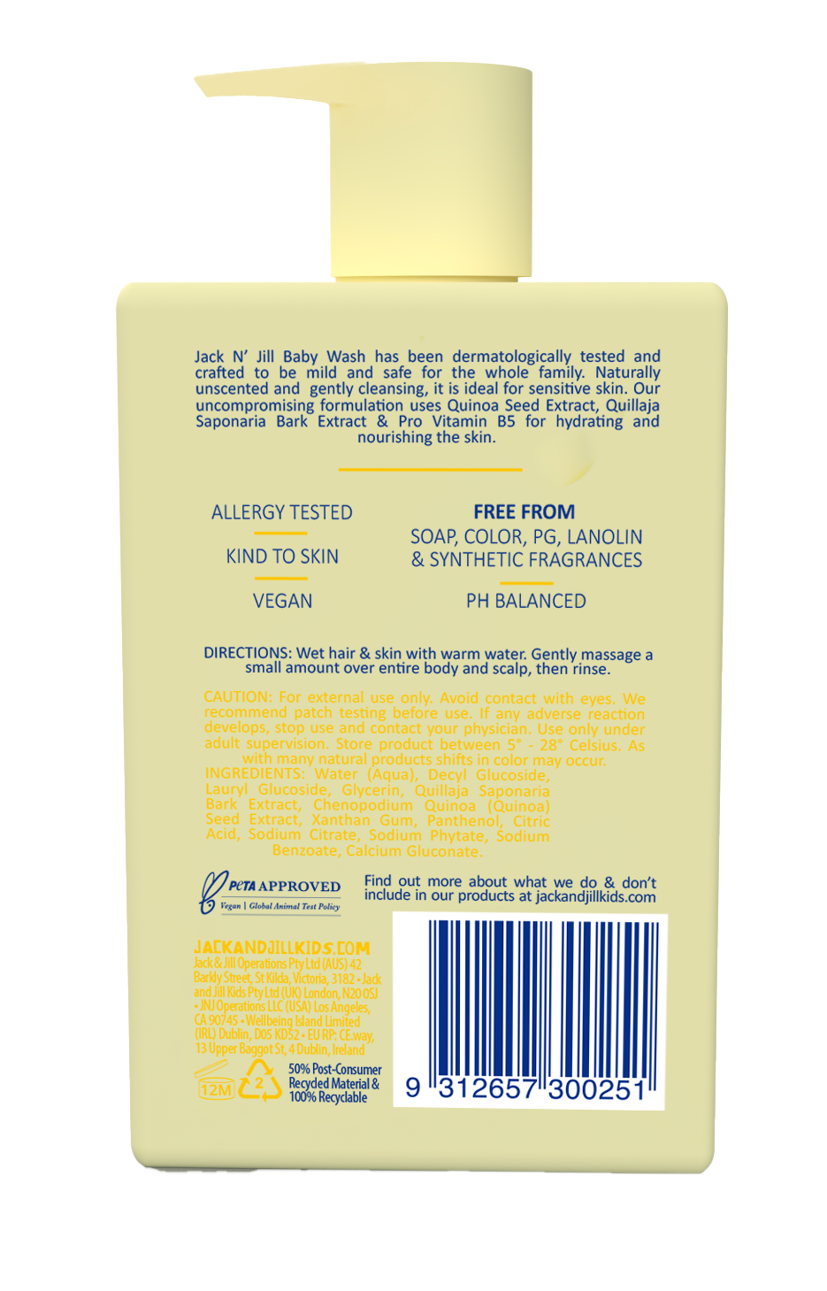 Jack N’ Jill Kids Baby Wash – Natural 300ml