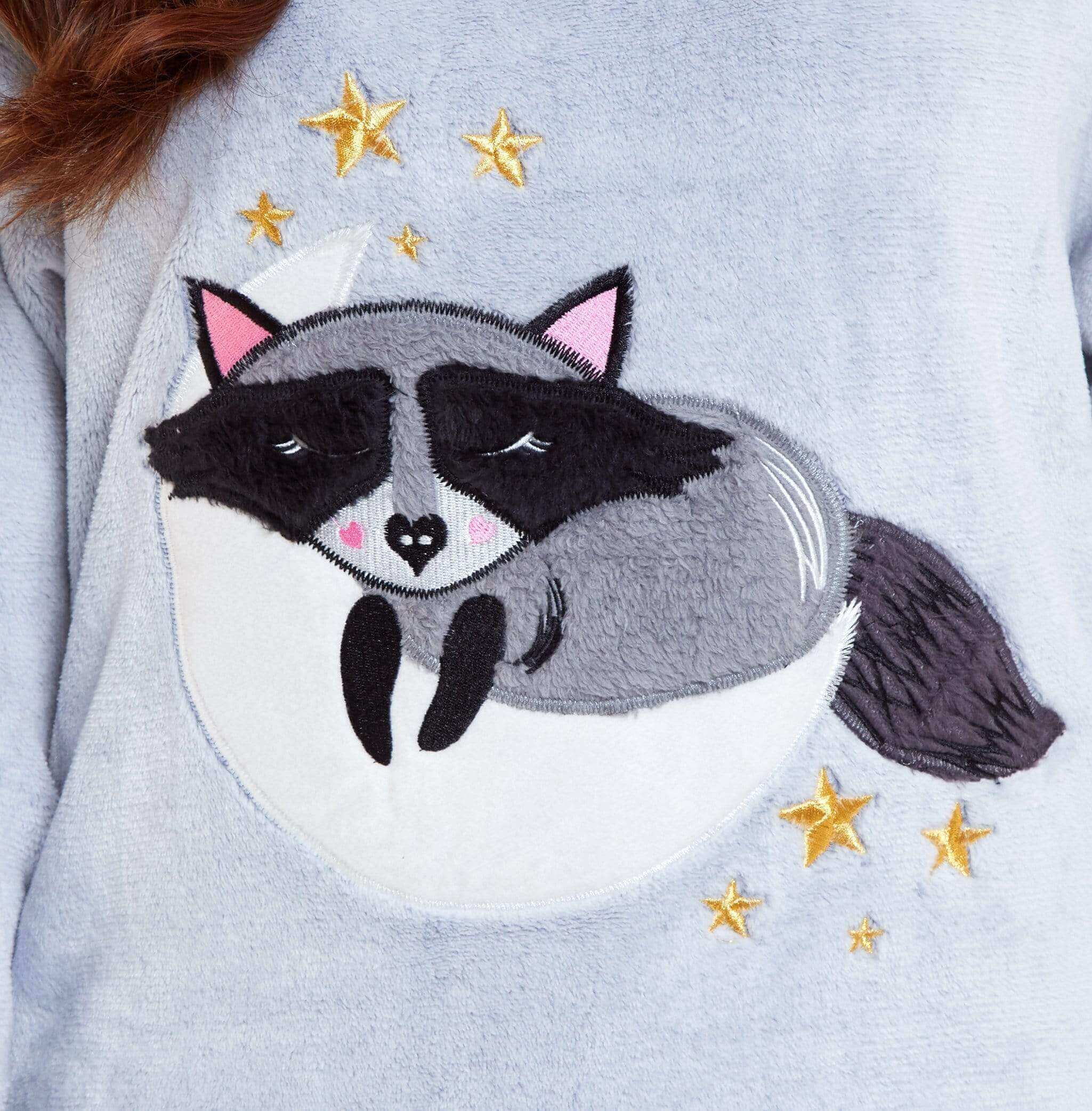 Daisy Dreamer Cuddly Raccoon Fleece Hooded Pyjama Set For Women And Girls Sherpa Lined - REGN