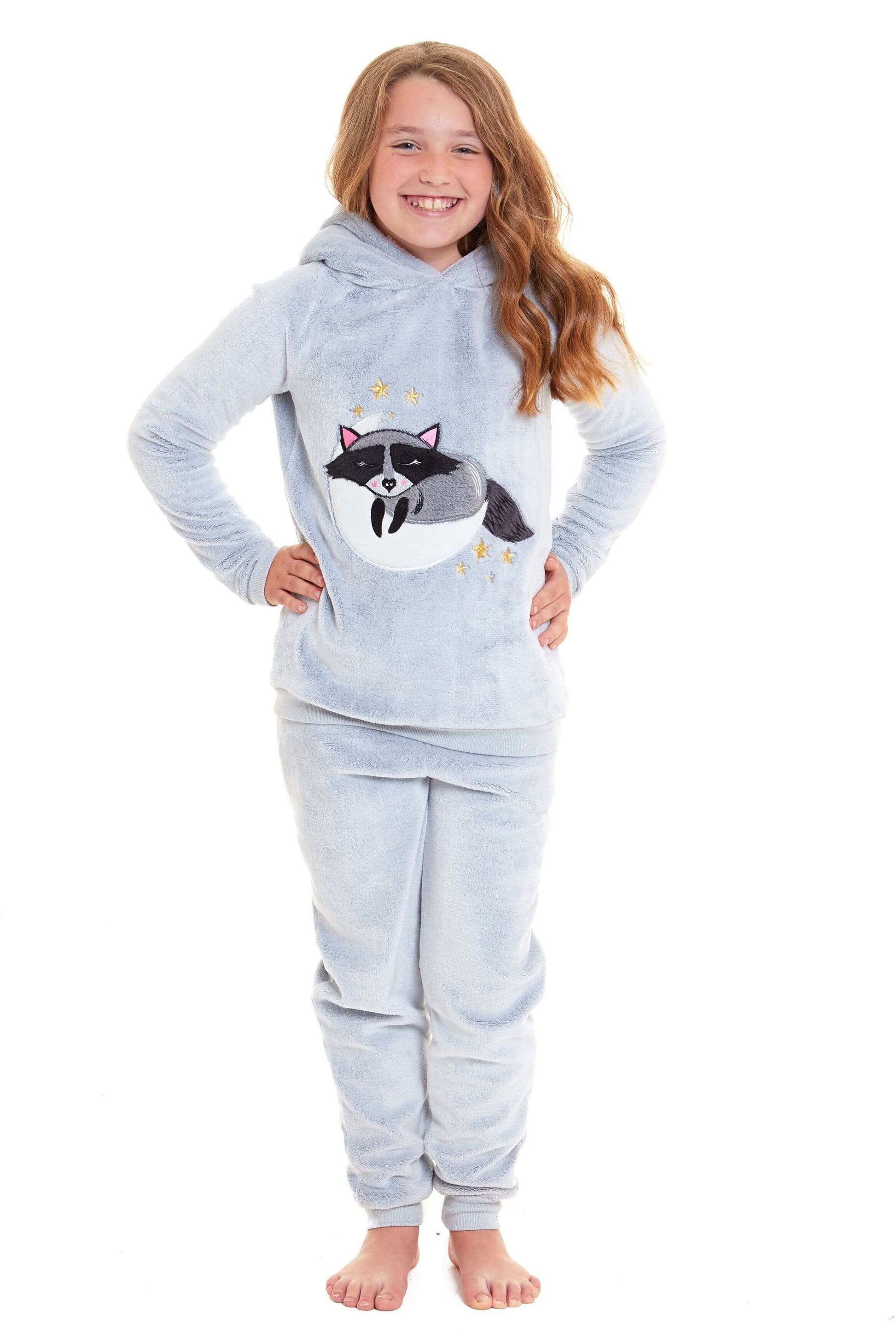 Daisy Dreamer Cuddly Raccoon Fleece Hooded Pyjama Set For Women And Girls Sherpa Lined - REGN