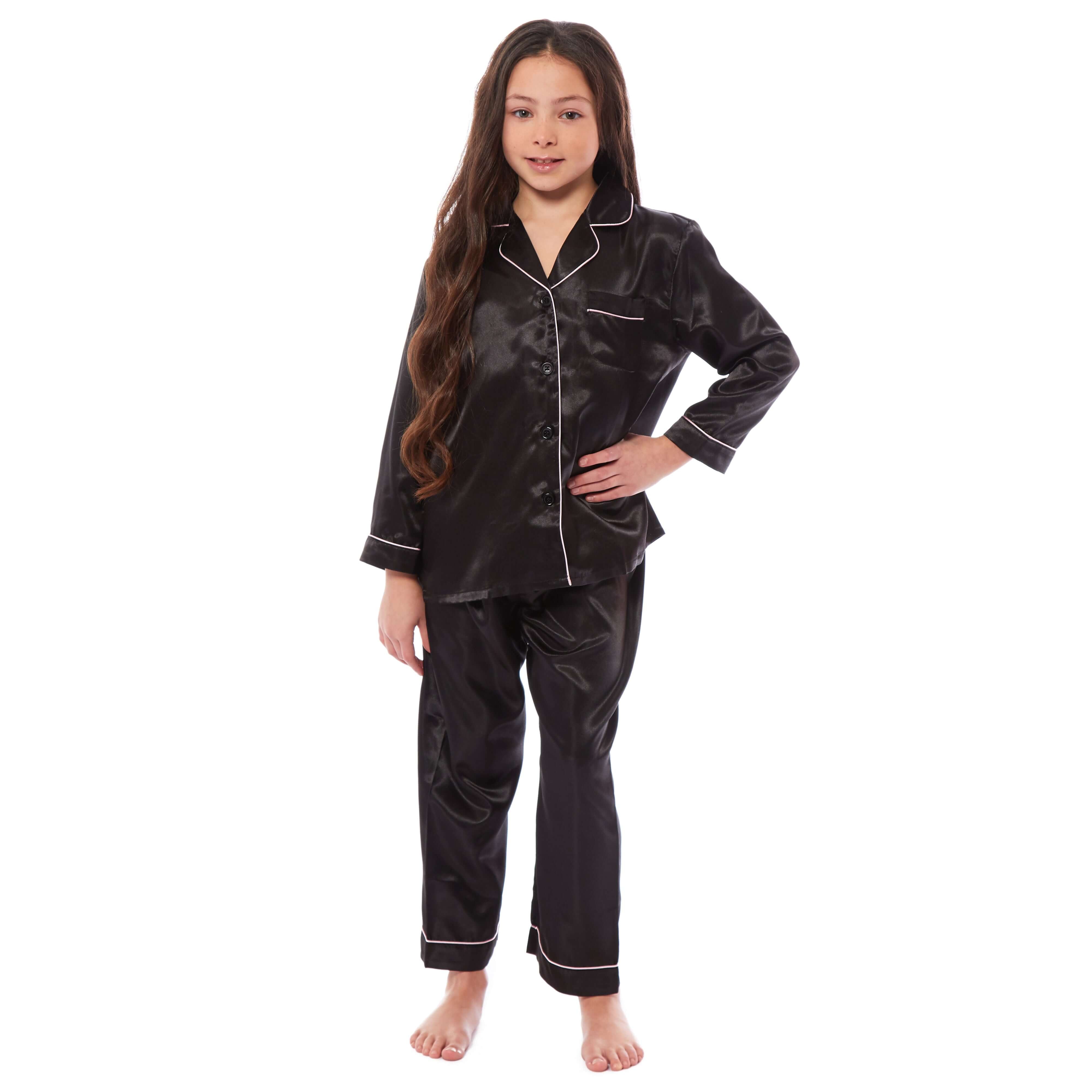 Daisy Dreamer Girls Satin Silk Pyjama Set Long Sleeve Button Down Sleepwear Luxurious - REGN