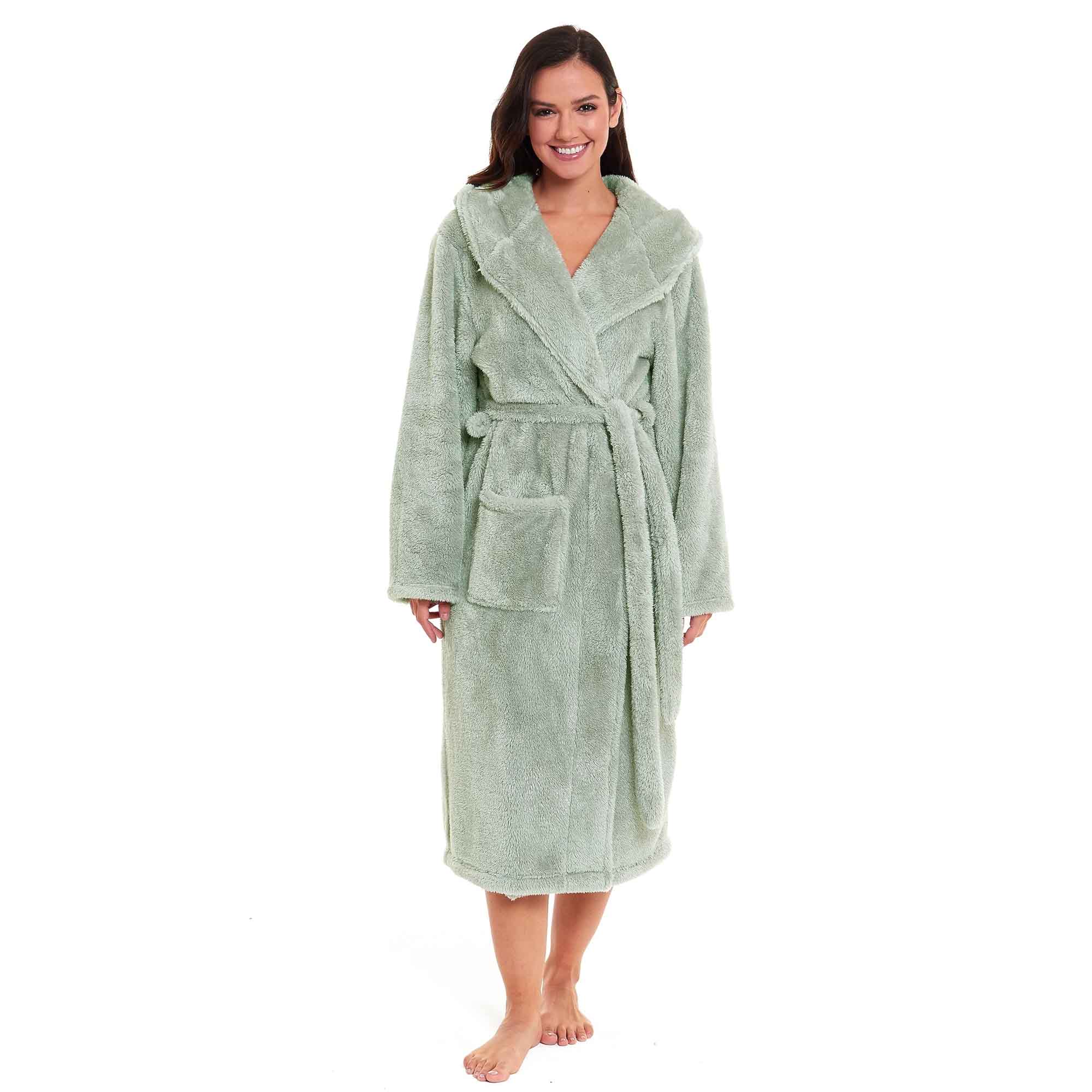 Daisy Dreamer Hooded Fleece Touch Robe Womens Sage Green Extra Long UK Sizes 8-22 - REGN