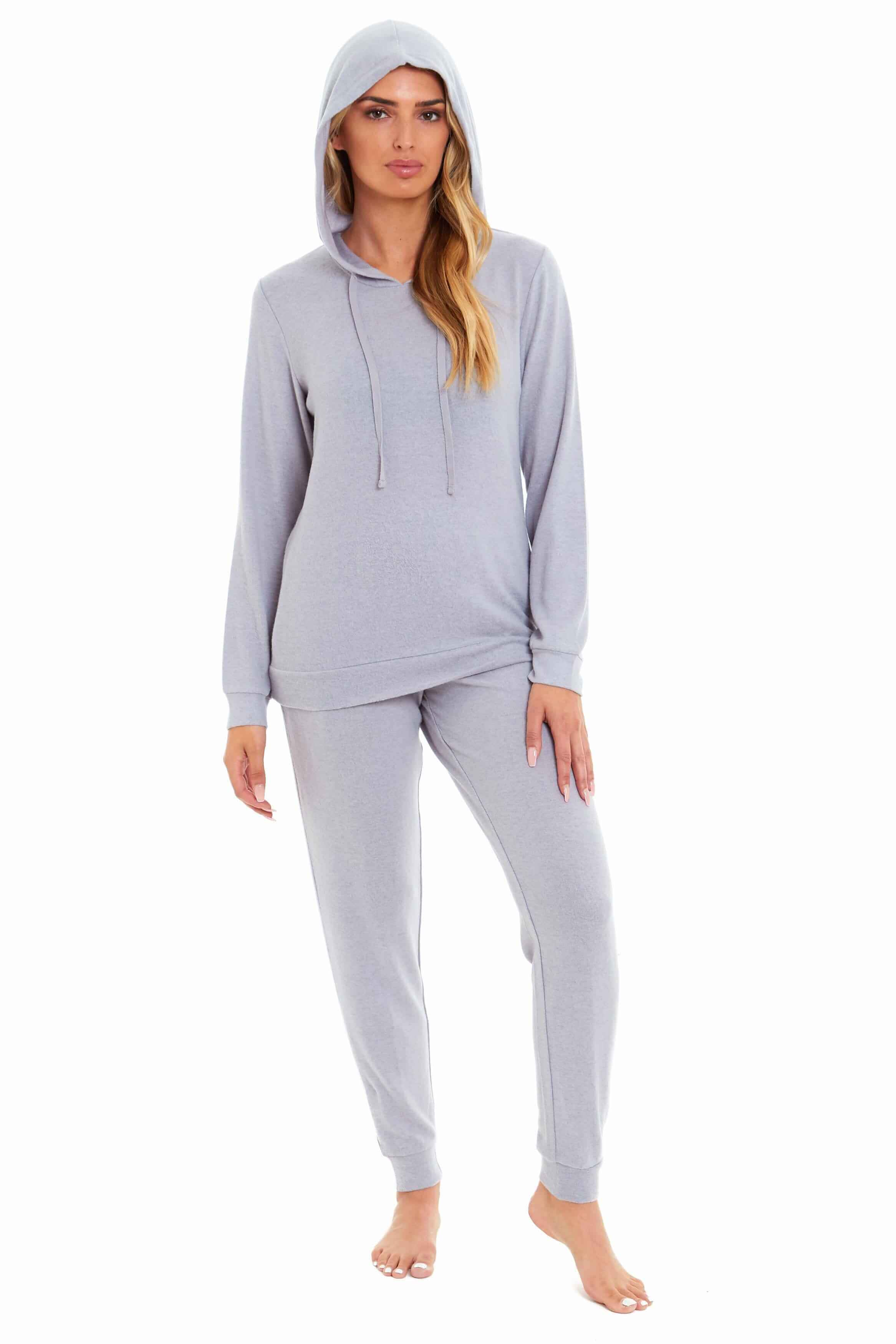 Daisy Dreamer Hooded Pyjama Set Womens Pink Grey Long Sleeve Hoodie and Pants Luxurious - REGN