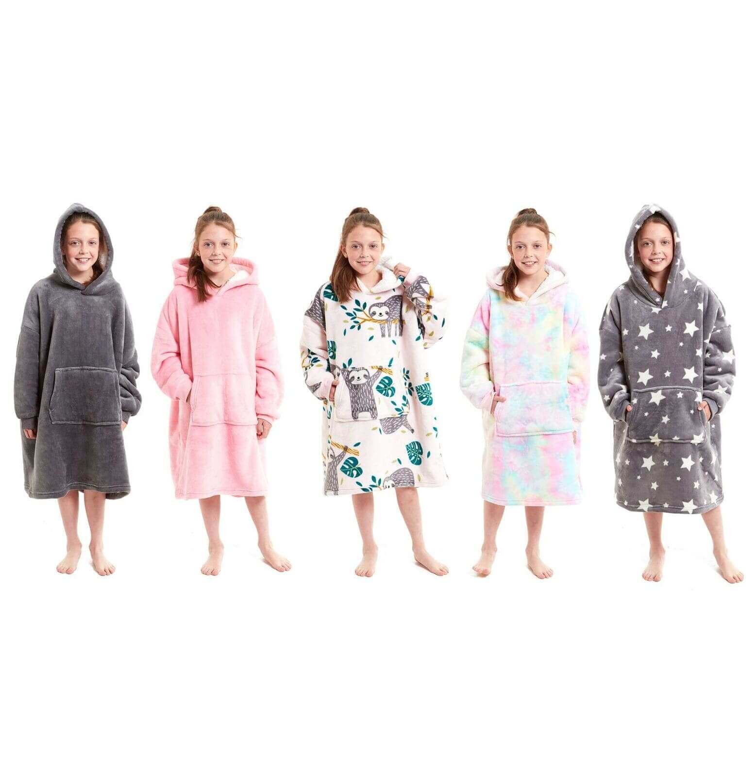 Daisy Dreamer Kids Oversized Hooded Fleece Blanket With Reversible Sherpa Double Pocket - REGN