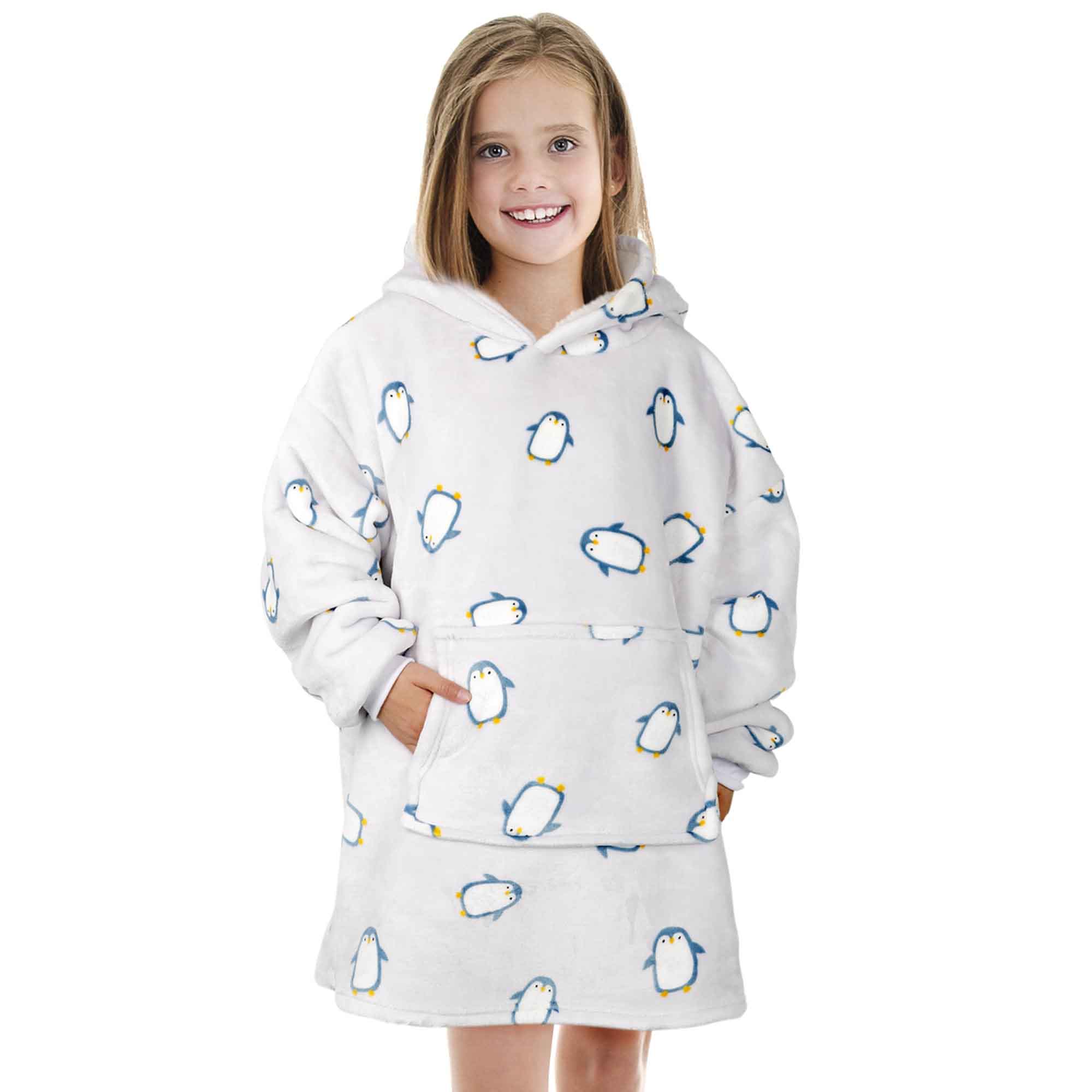 Daisy Dreamer Kids Oversized Hooded Penguin Blanket Hoodie Plush Flannel Fleece Super Soft Cotton Rich Essential - REGN