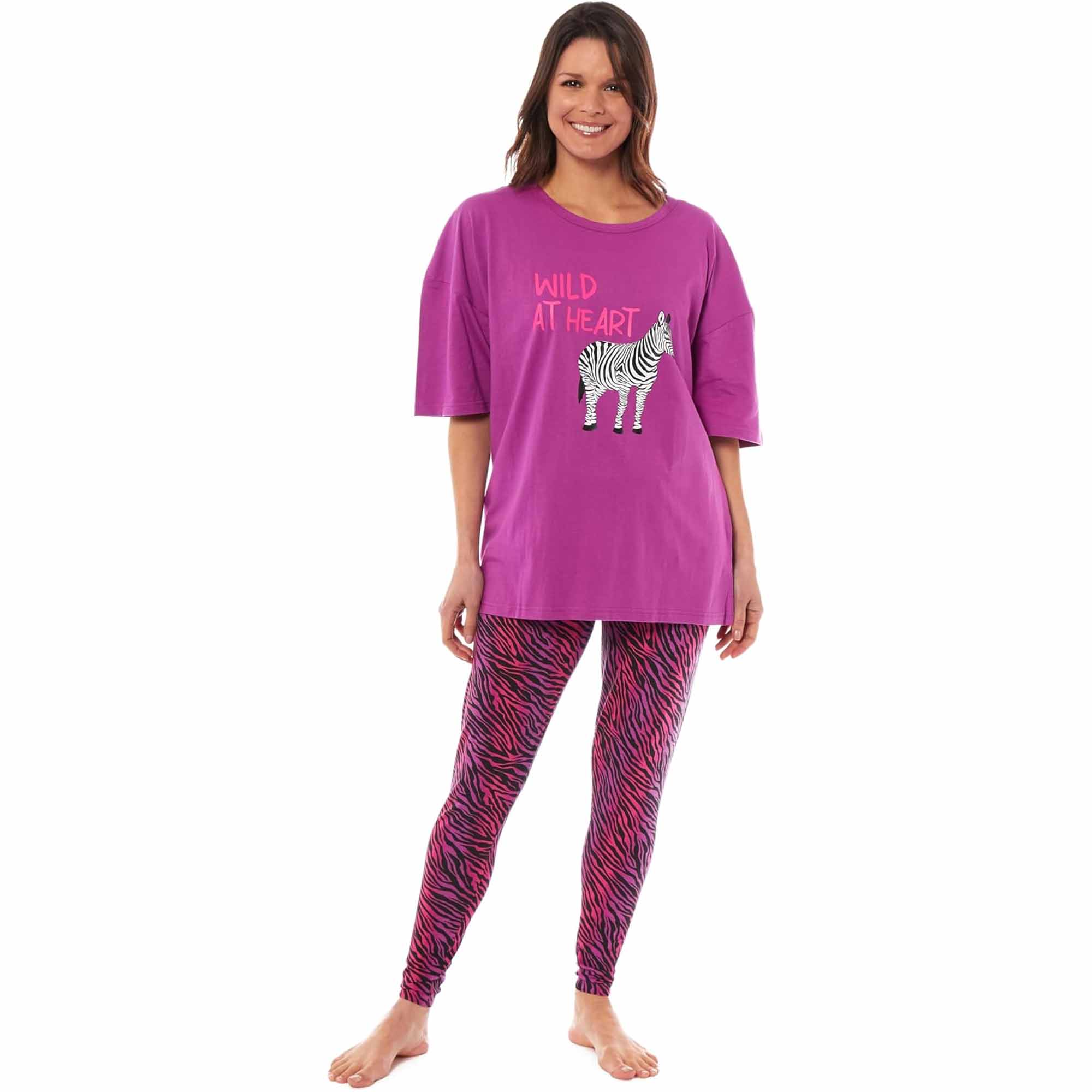 Daisy Dreamer Ladies Oversized Cotton T Shirt And Leggings PJ Set With Giraffe And Zebra - REGN