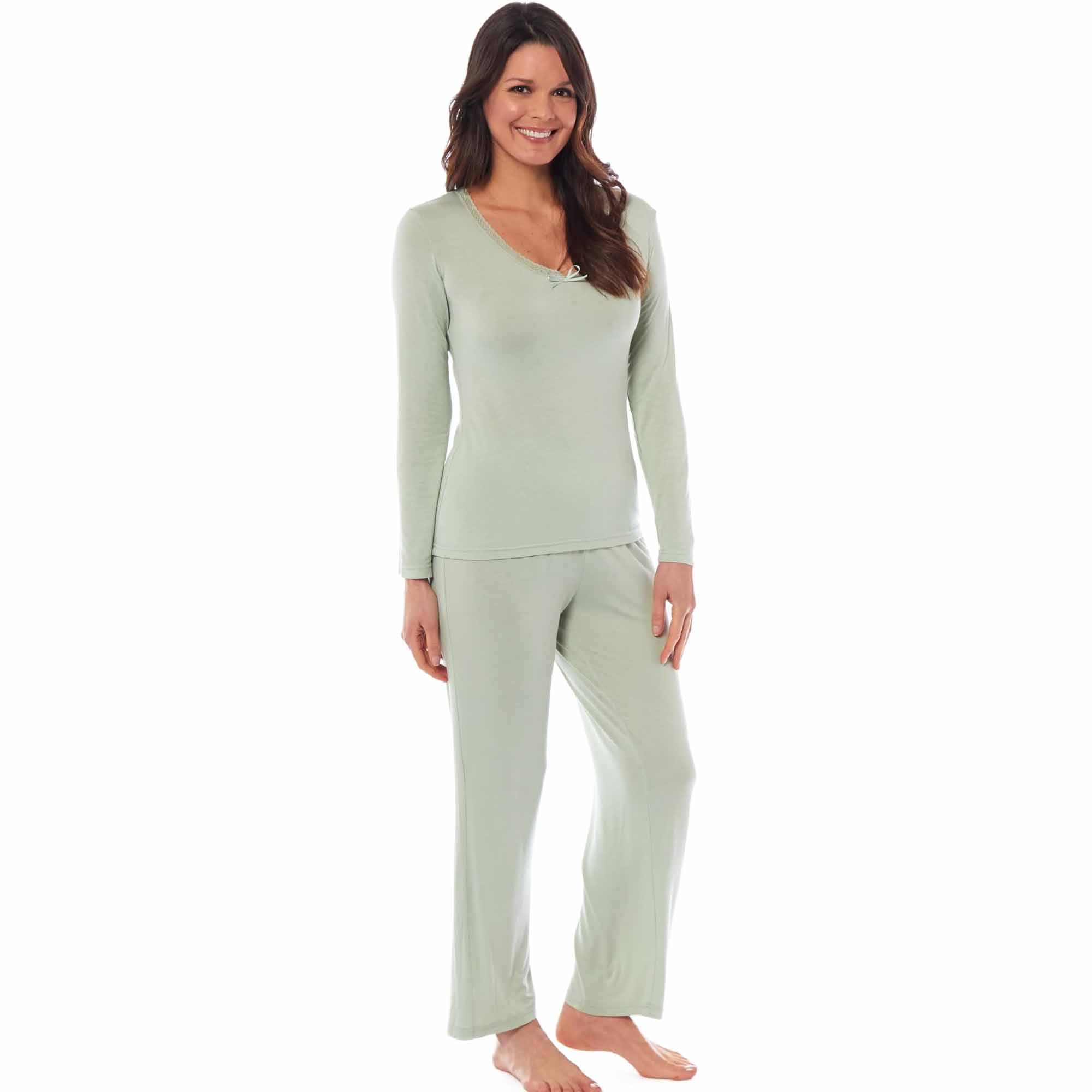 Daisy Dreamer Ladies Pyjama Set Long Sleeve Stretch Fit Black Green Viscose Spandex Blend - REGN