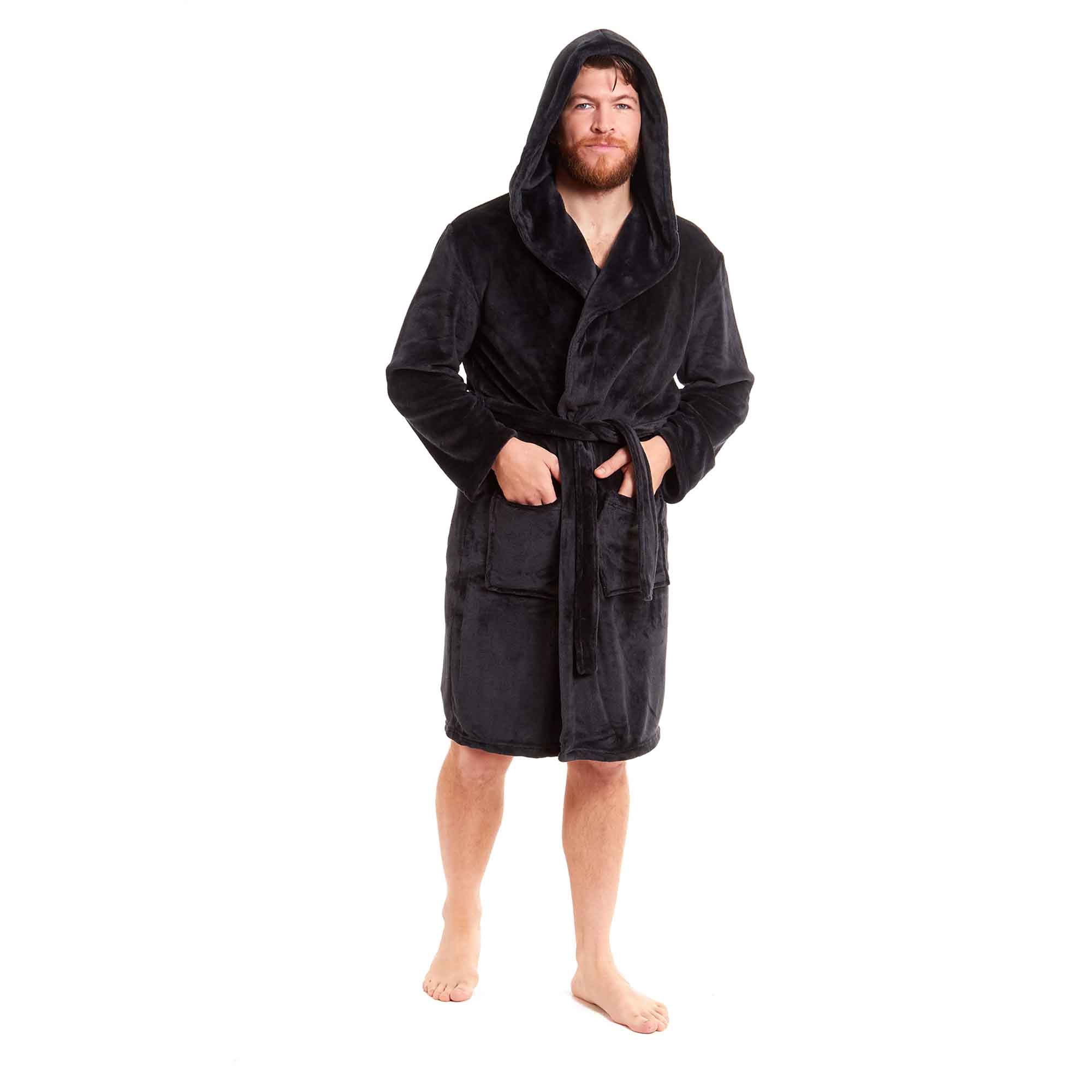 Daisy Dreamer Men's Hooded Plush Flannel Bathrobe Ultra Soft Warm Fleece Dressing Gown - REGN