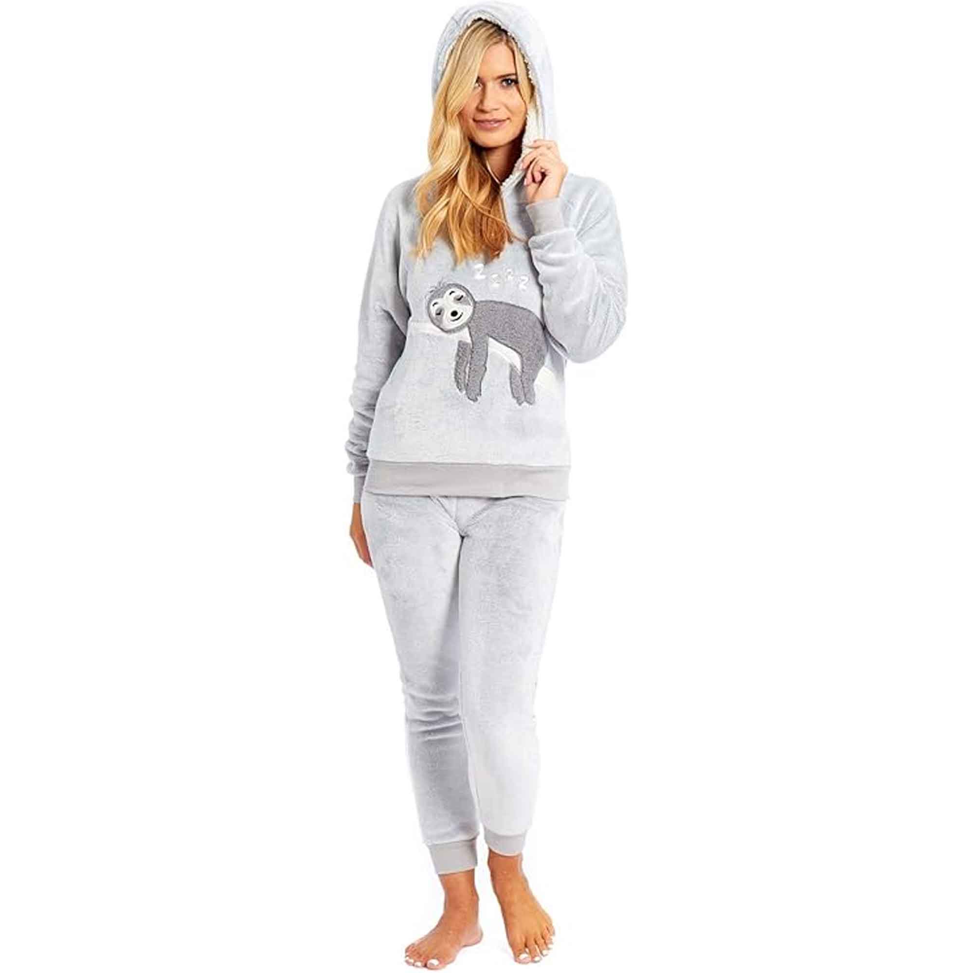Daisy Dreamer Mother Daughter Sloth Hooded Fleece Pyjamas Set With Sherpa Lining Twosie - REGN