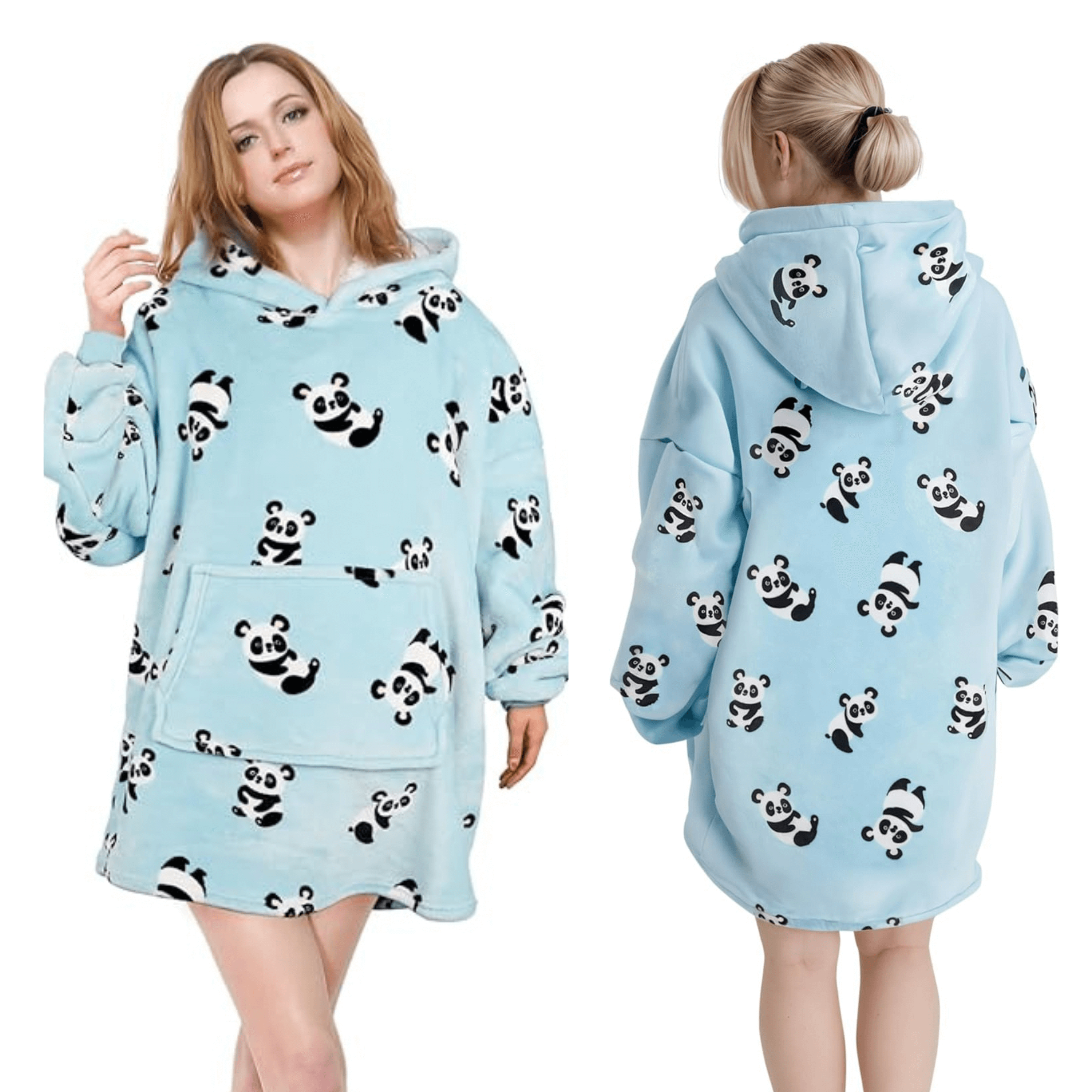 Daisy Dreamer Oversized Panda Hooded Plush Fleece Blanket With Sherpa Lining Cotton Rich Everyday Comfort - REGN