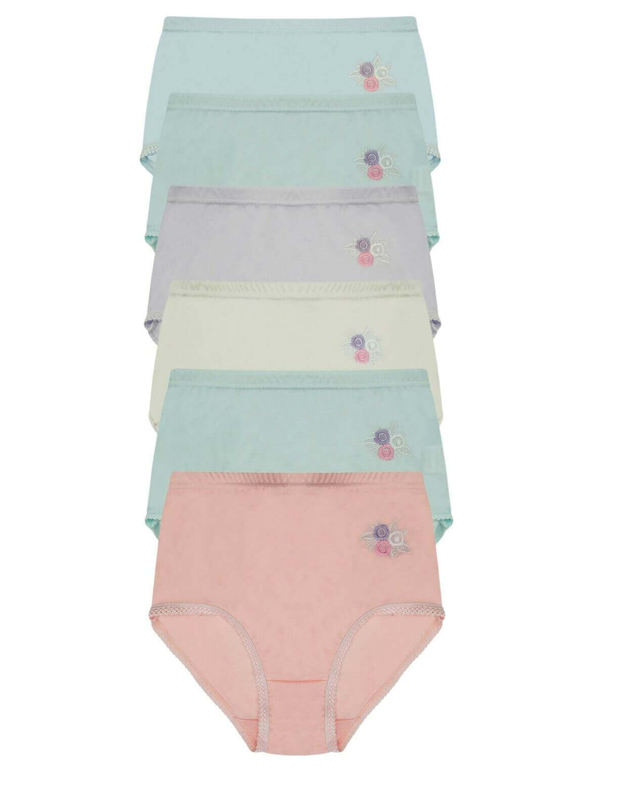 Daisy Dreamer Pack Of 6 Womens Embroidered Full Briefs Maxi Underwear Breathable All Day - REGN