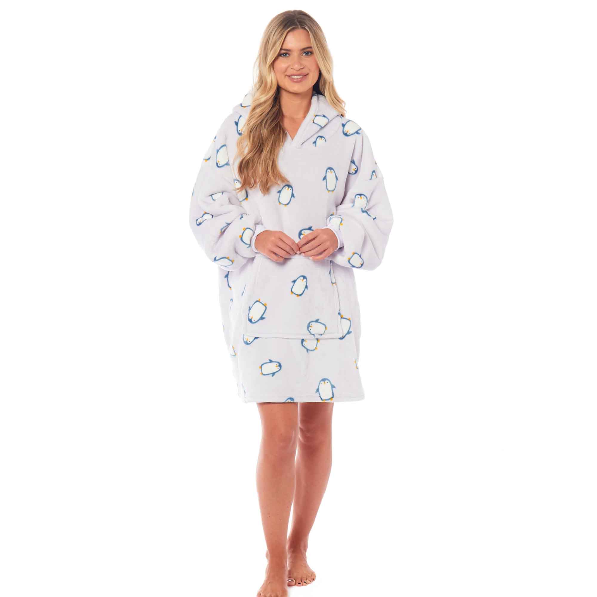 Daisy Dreamer Penguin Hooded Blanket Oversized Sherpa Fur Lining Ultra Soft Plush Flannel - REGN