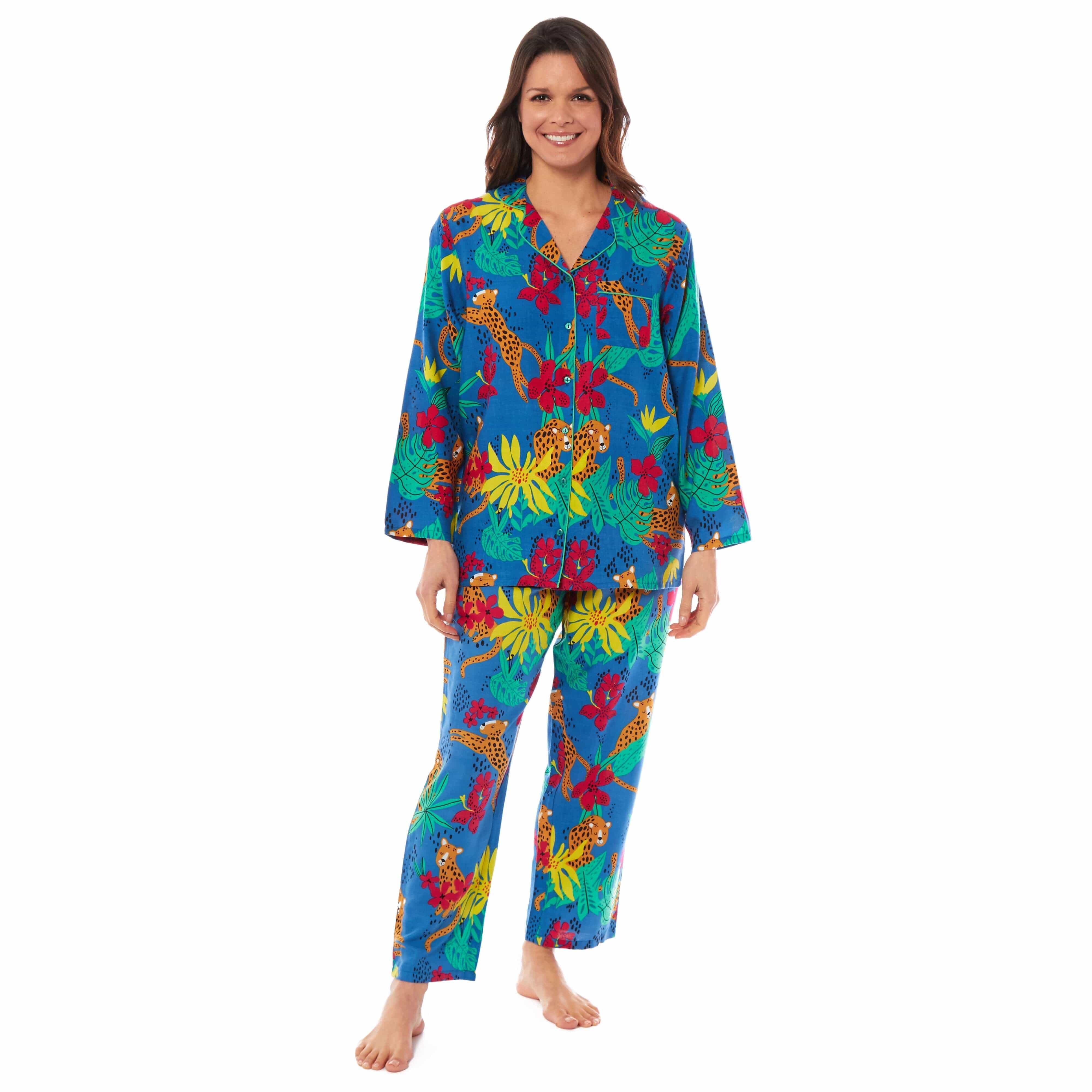 Daisy Dreamer Pyjama Set Women's Leopard Print Long Button Up Soft Breathable Viscose Easy-Care Cotton Rich Sleep Set - REGN