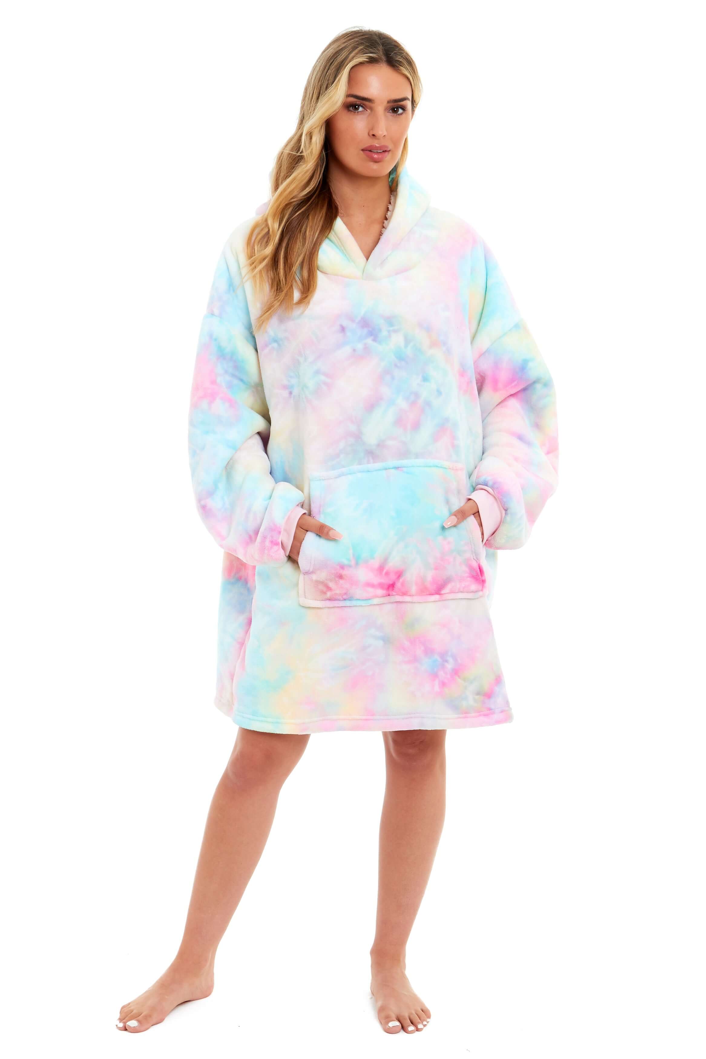 Daisy Dreamer Tie Dye Rainbow Oversized Hooded Plush Fleece Wearable Blanket Cotton Rich Everyday Comfort - REGN