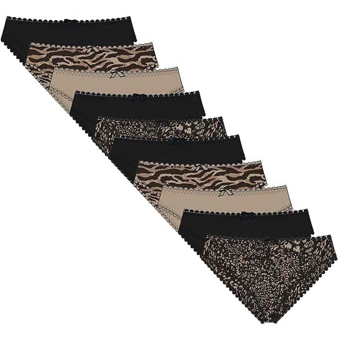 Daisy Dreamer Women's 10 Pack Animal Print Briefs Zebra Leopard Cotton Low Rise Knickers - REGN