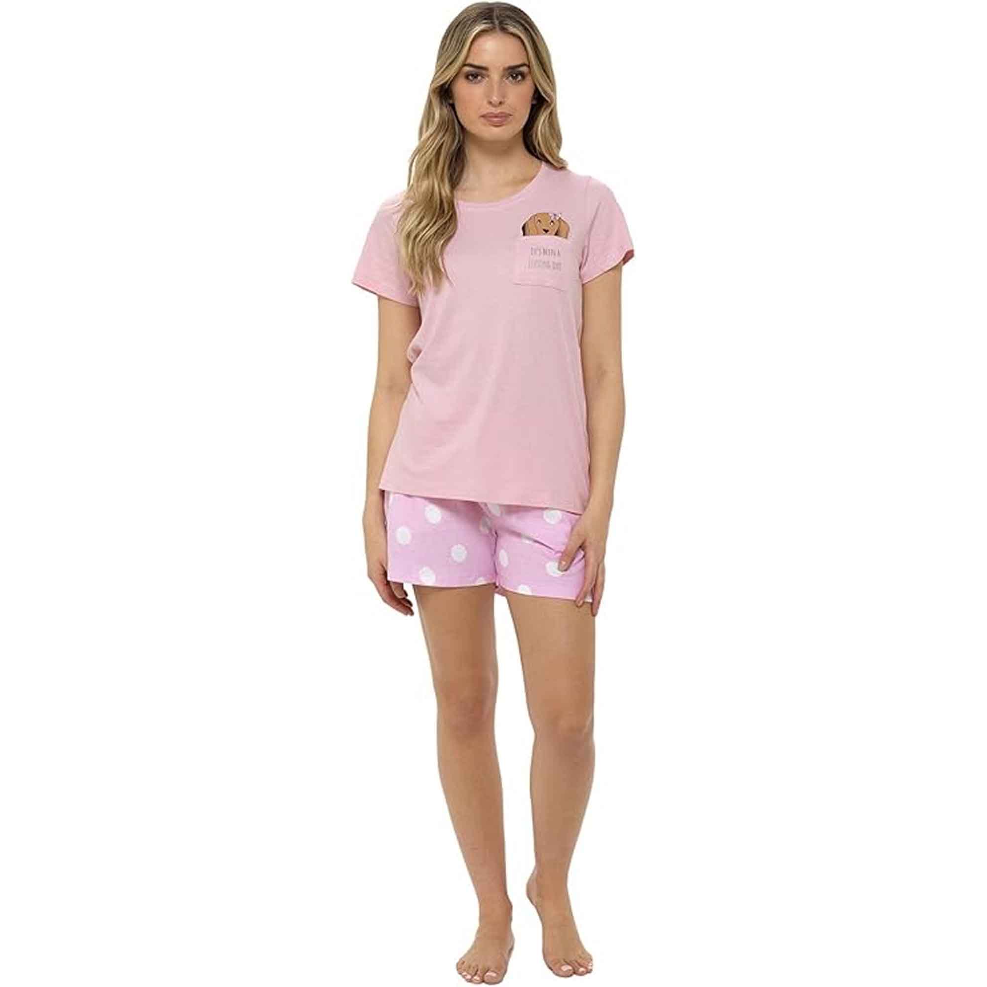 Daisy Dreamer Womens Cotton Sausage Dog Print T Shirt And Shorts Pyjama Set For Summer - REGN
