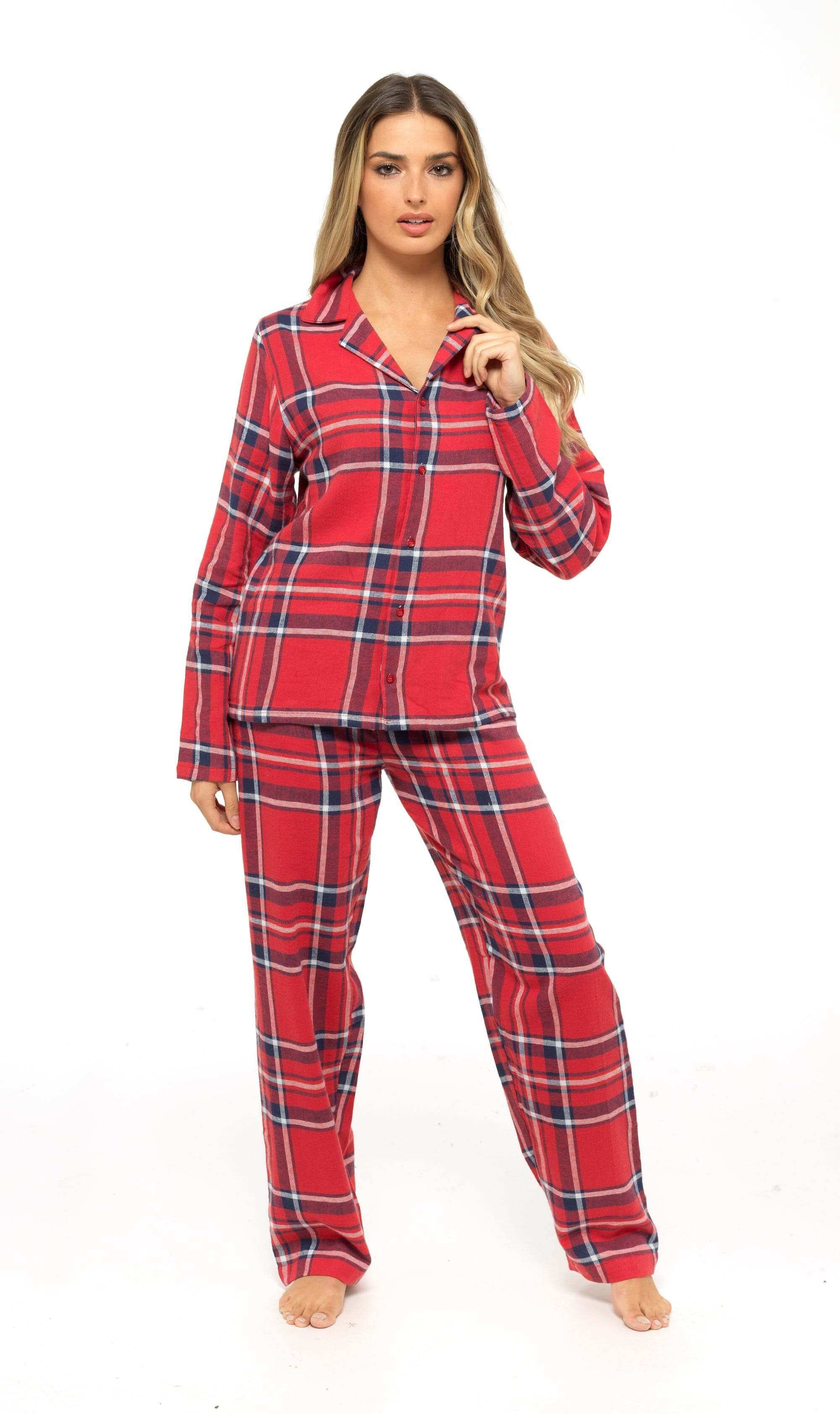 Daisy Dreamer Womens Flannelette Check Pyjama Set Soft Brushed Cotton Easy Care Super Soft Cosy Sleepwear - REGN