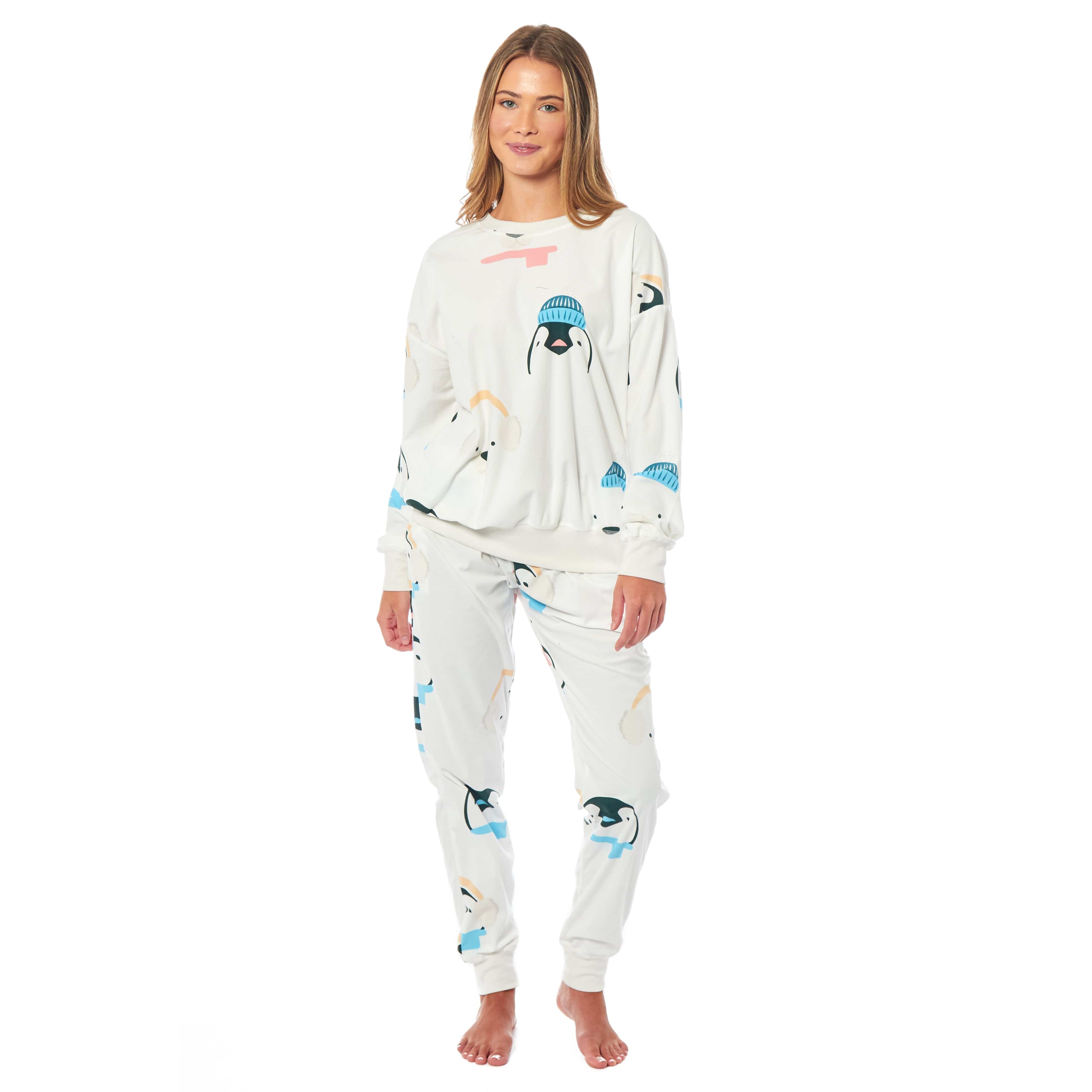 Daisy Dreamer Women's Fleece Pyjama Set Penguins And Polar Bears Long Sleeve Animal Print - REGN