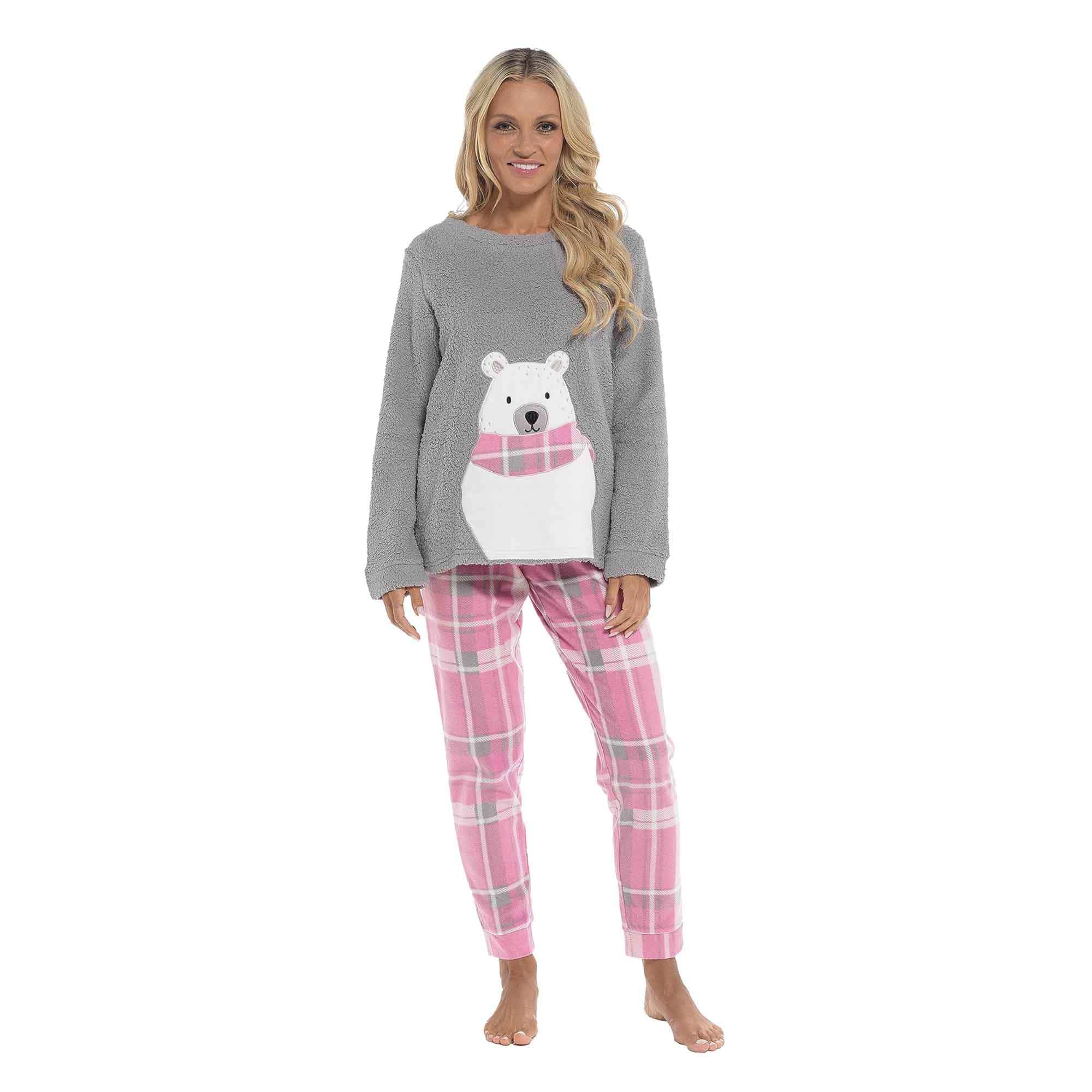 Daisy Dreamer Womens Fleece Pyjama Set Ultra Soft Polar Bear Print Cosy Winter Easy-Care Cotton Rich Sleep Set - REGN
