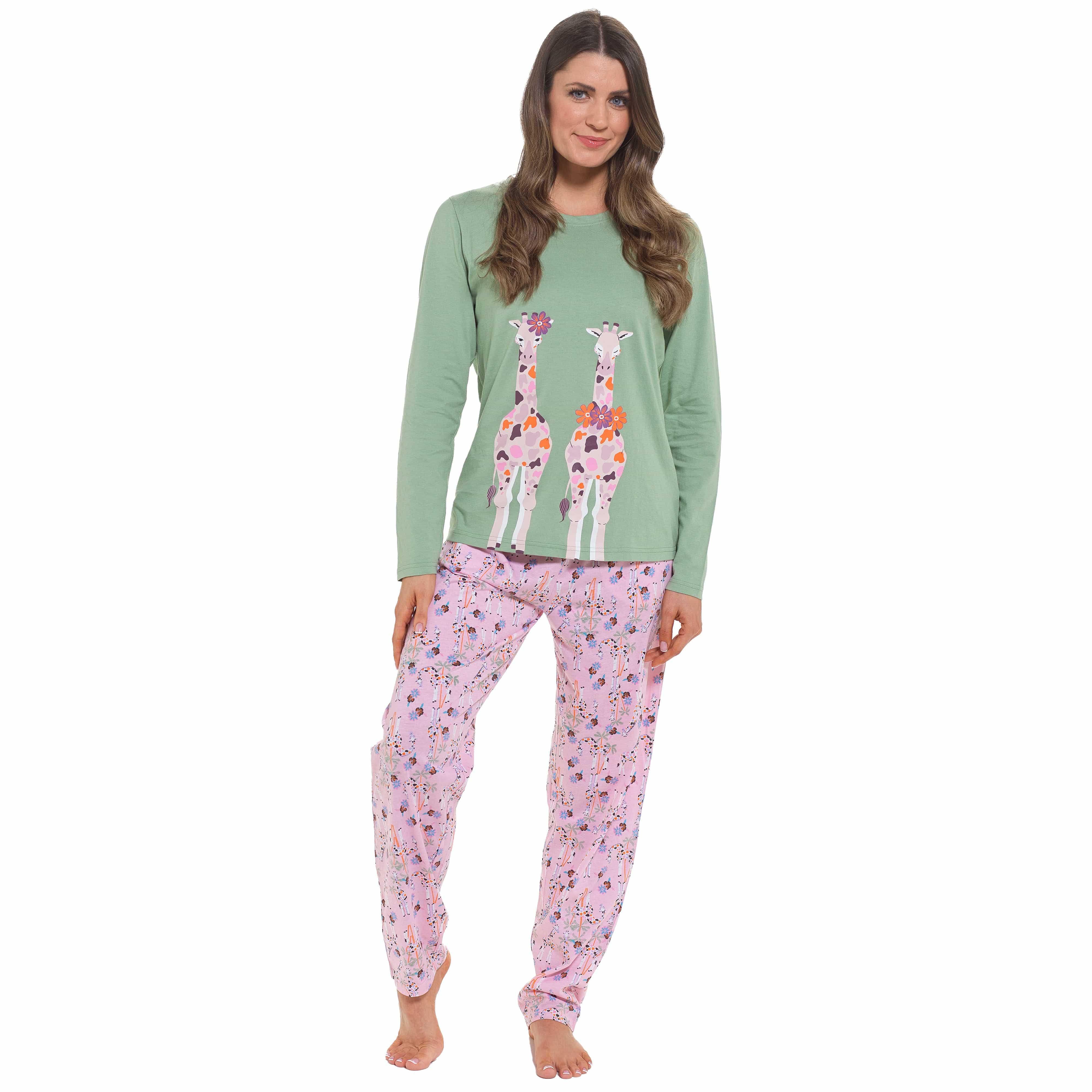 Daisy Dreamer Womens Giraffe Cotton Jersey Long Sleeve Pyjama Set For Comfortable - REGN
