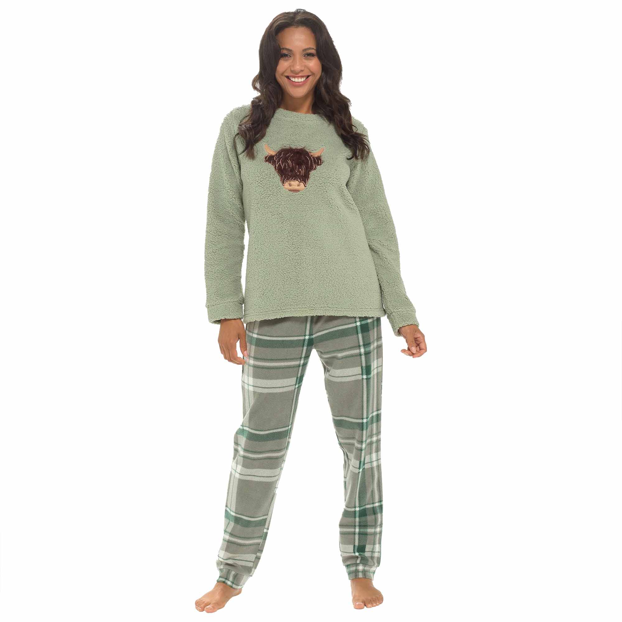 Daisy Dreamer Women's Highland Cow Fleece Pyjama Set Ultra Soft Cosy Loungewear Super Soft Cosy Sleepwear - REGN