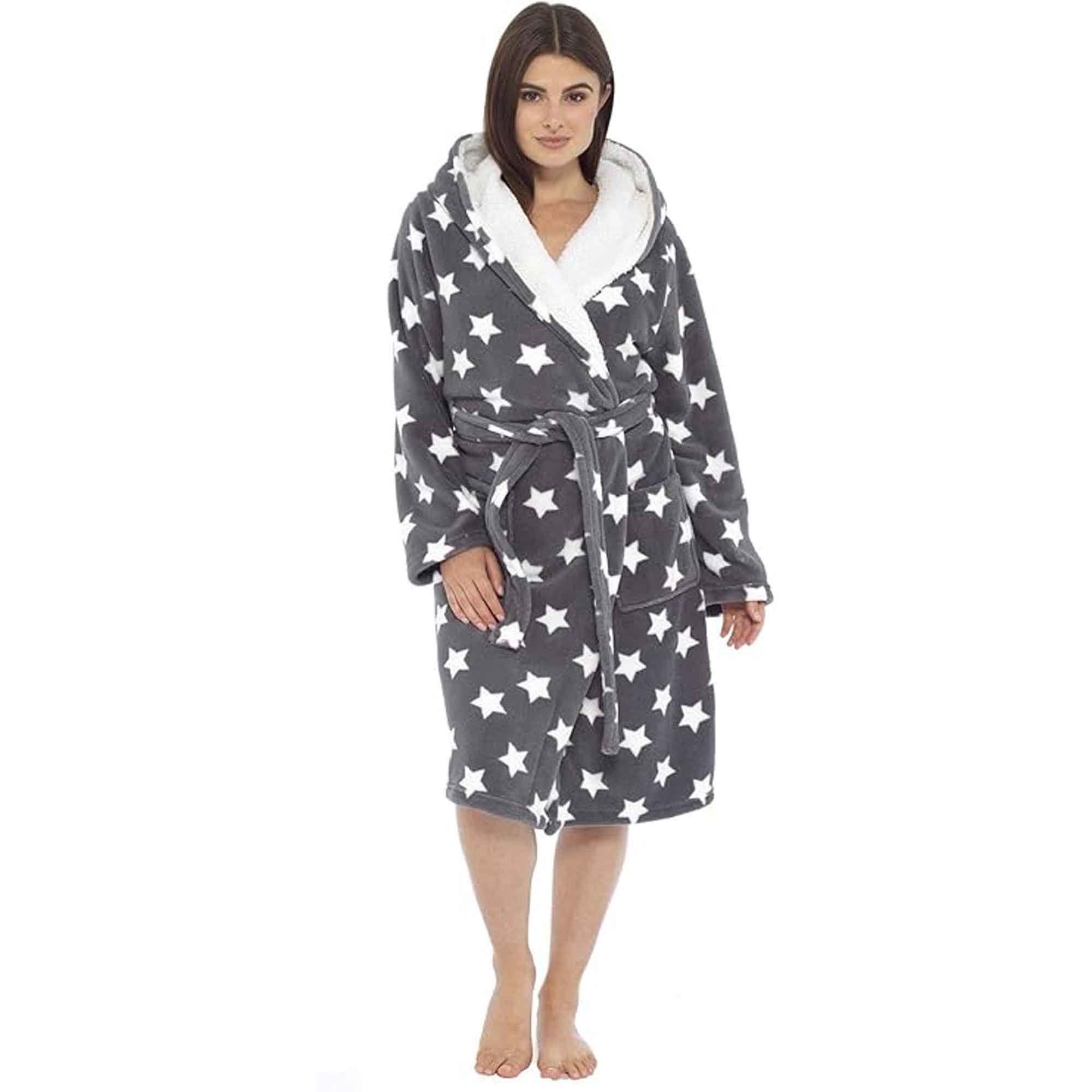 Daisy Dreamer Womens Hooded Dressing Gown With Plush Fleece And Sherpa Lining Star - REGN