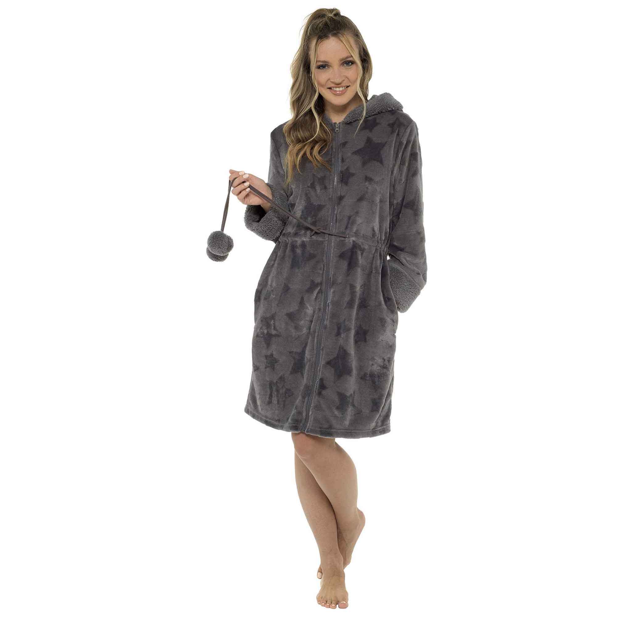 Daisy Dreamer Womens Hooded Fleece Bathrobe Zip Closure Ultra Soft Cosy Loungewear - REGN