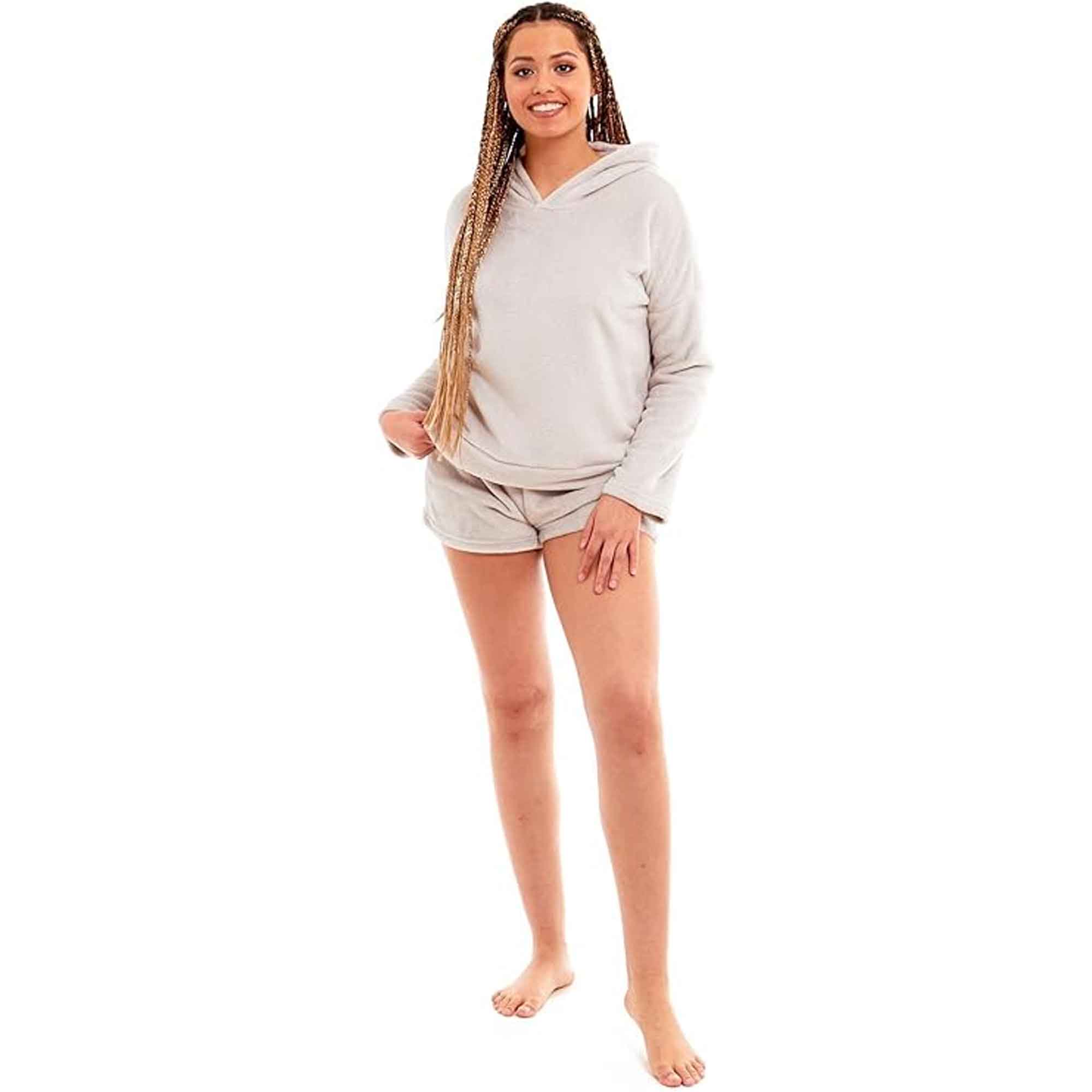 Daisy Dreamer Women's Hooded Fleece Pyjama Set With Shorts Ultra Soft Fluffy Loungewear - REGN