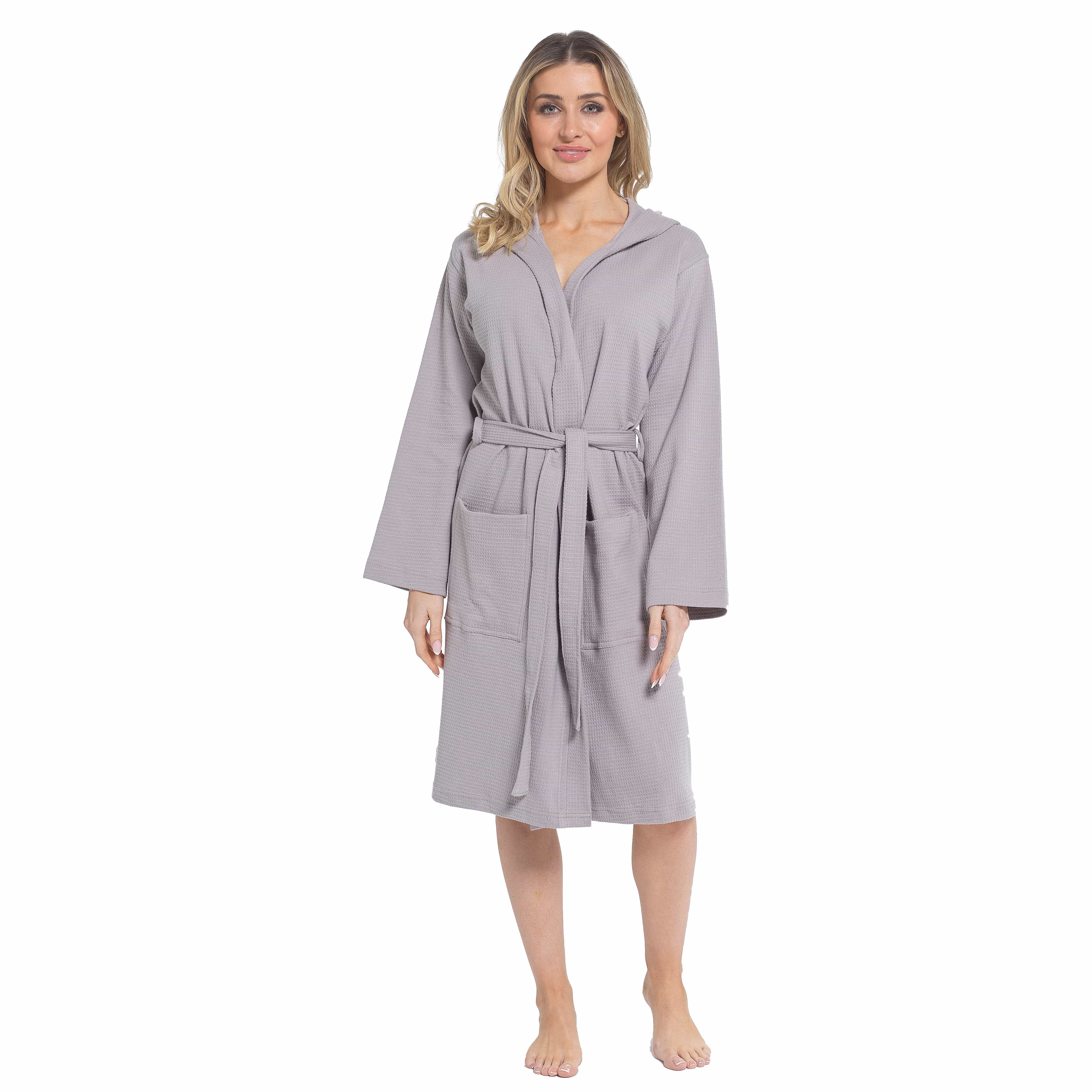 Daisy Dreamer Women's Hooded Waffle Cotton Bathrobe 100% Cotton Grey Super Absorbent - REGN