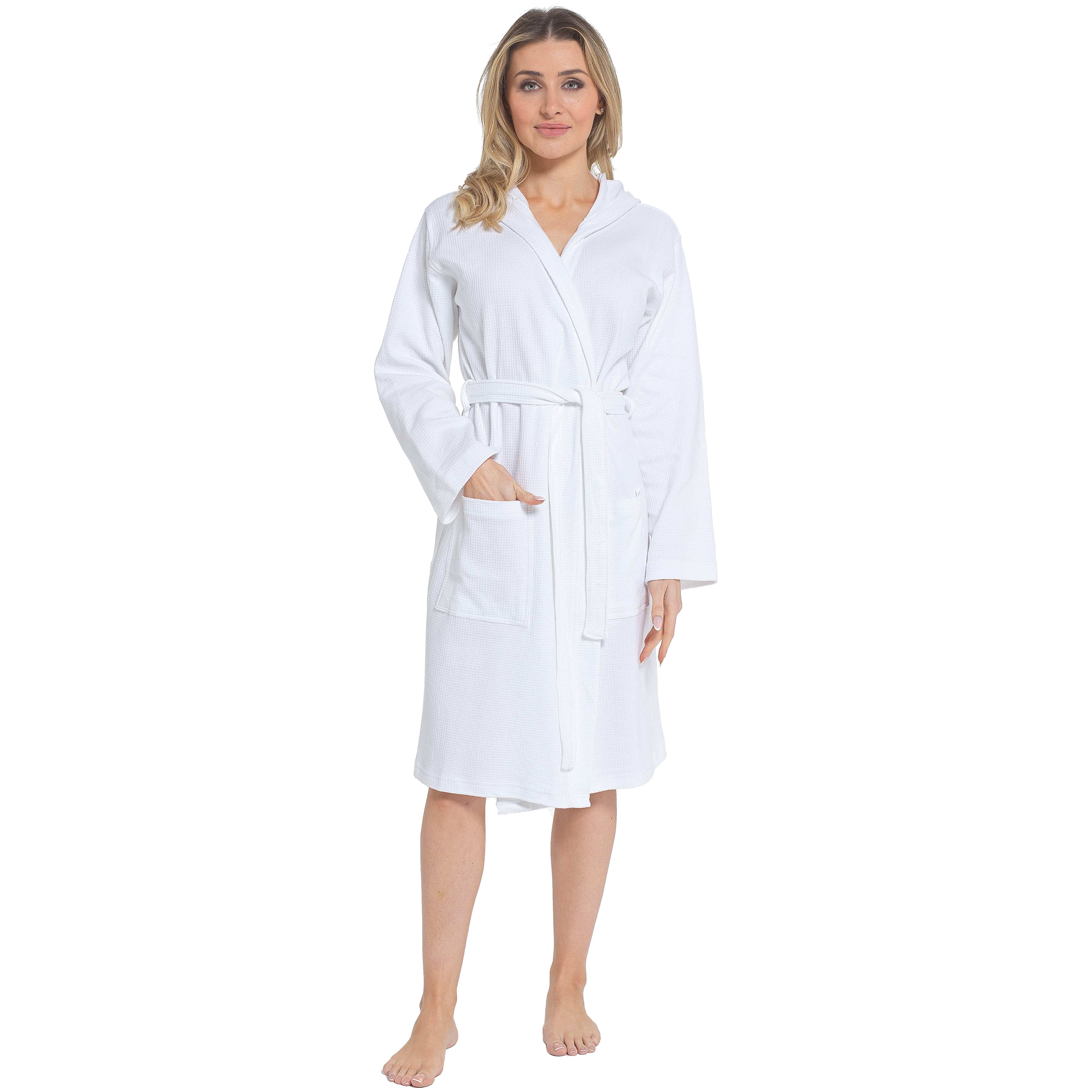 Daisy Dreamer Womens Hooded Waffle Cotton Bathrobe White 100% Cotton Super Absorbent Spa - REGN