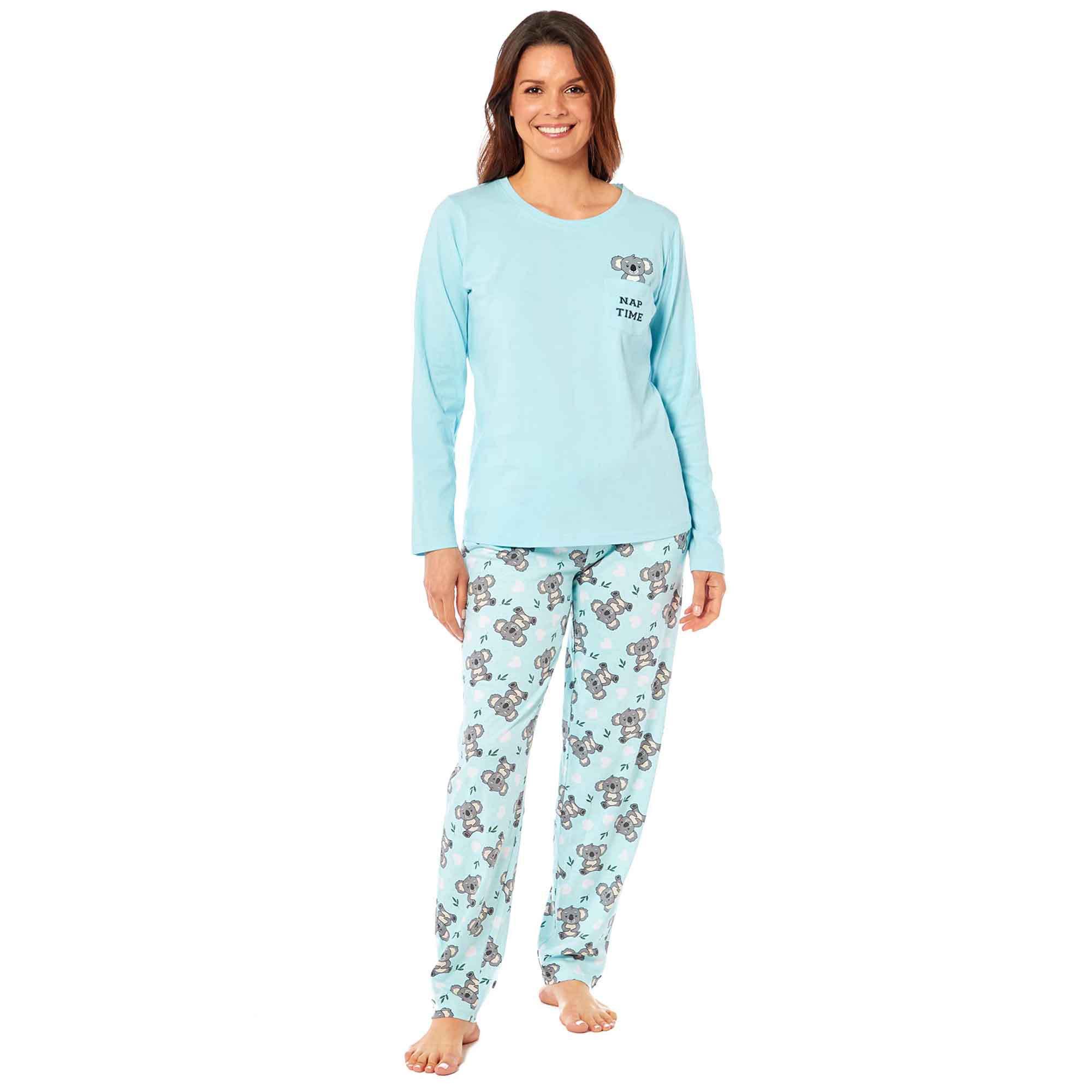 Daisy Dreamer Women's Koala Bear Print Pyjama Set 100% Cotton Easy Care Super Soft Cosy Sleepwear - REGN