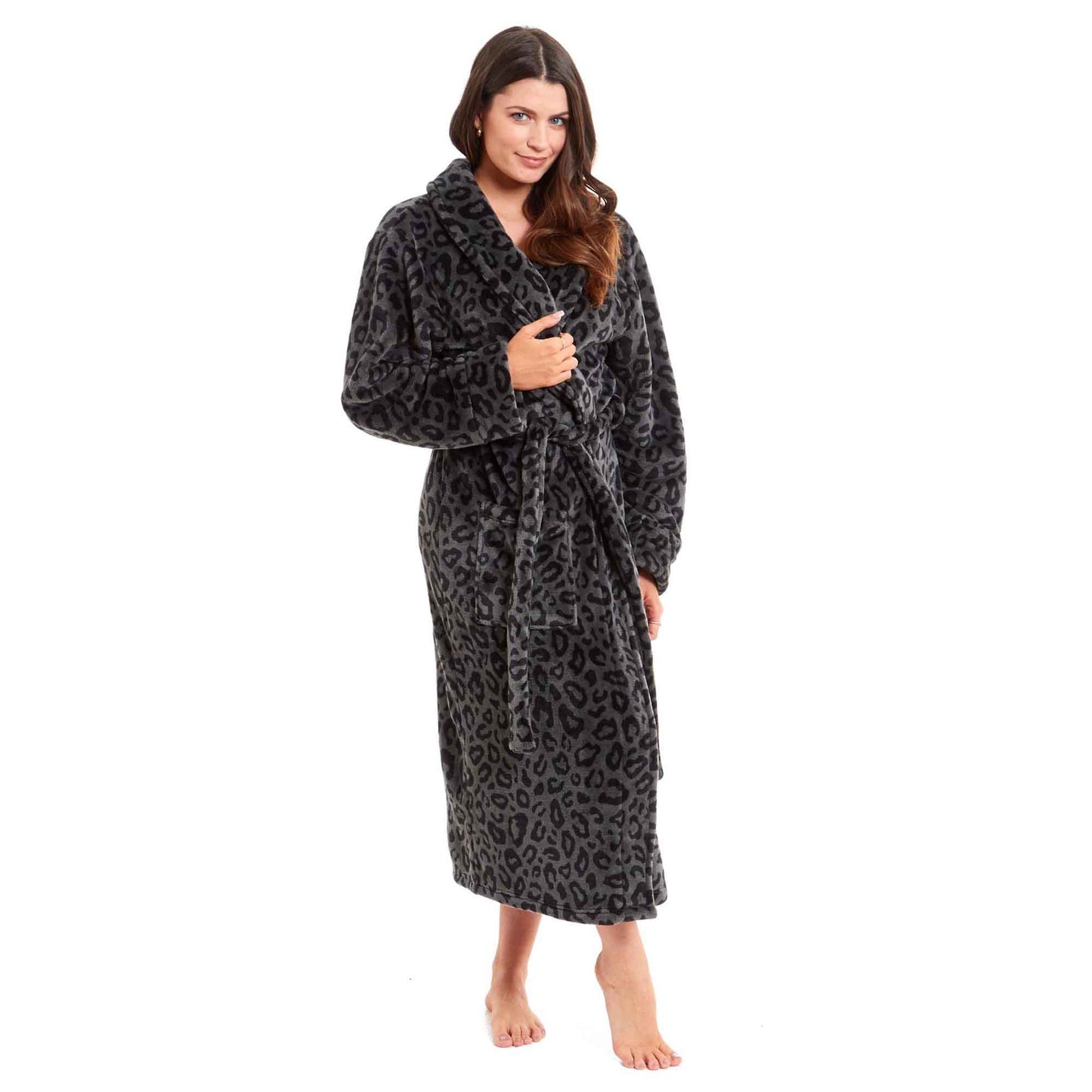Daisy Dreamer Women's Leopard Print Plush Fleece Bath Robe Dressing Gown Ultra Soft - REGN